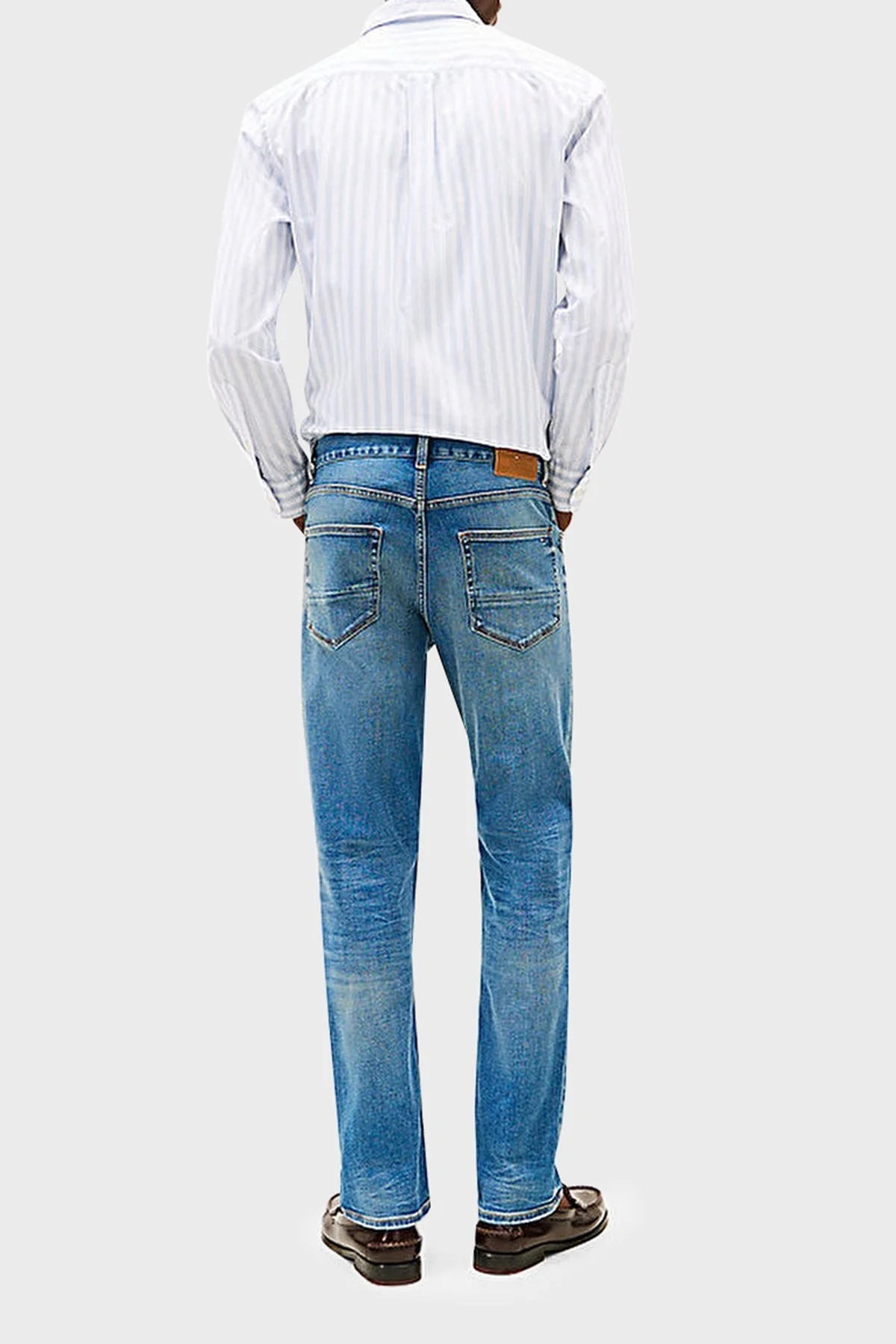 Tommy Hilfiger Pamuklu Straight Fit Normal Düz Paça Jeans Erkek Kot Pantolon MW0MW38814 1BA AÇIK MAVİ - 8