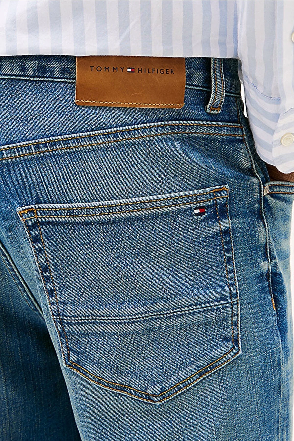 Tommy Hilfiger Pamuklu Straight Fit Normal Düz Paça Jeans Erkek Kot Pantolon MW0MW38814 1BA AÇIK MAVİ - 9