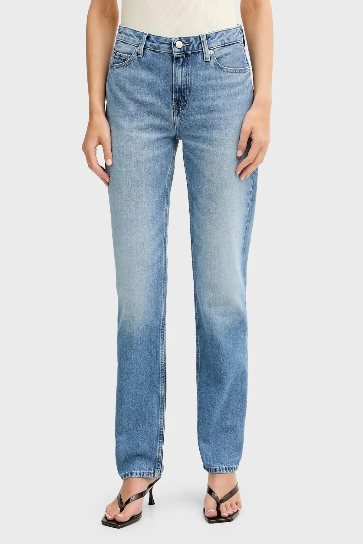 Tommy Hilfiger Pamuklu Straight Fit Orta Bel Jeans Kadın Kot Pantolon WW0WW48569 1A7 MAVİ - 1