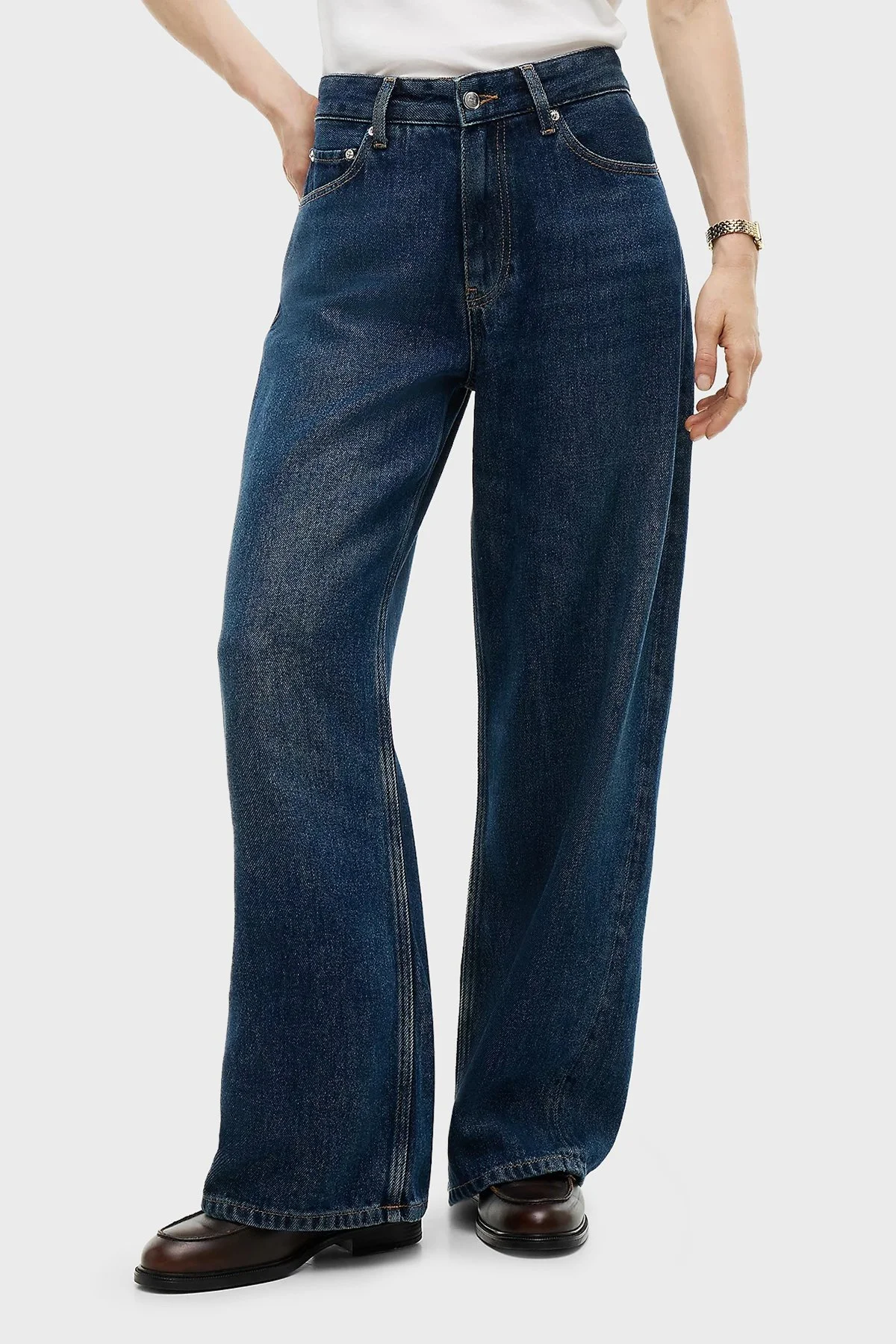 Tommy Hilfiger Pamuklu Wide Leg Fit Bol Paça Jeans Kadın Kot Pantolon WW0WW51488 1BM Koyu mavi - 1