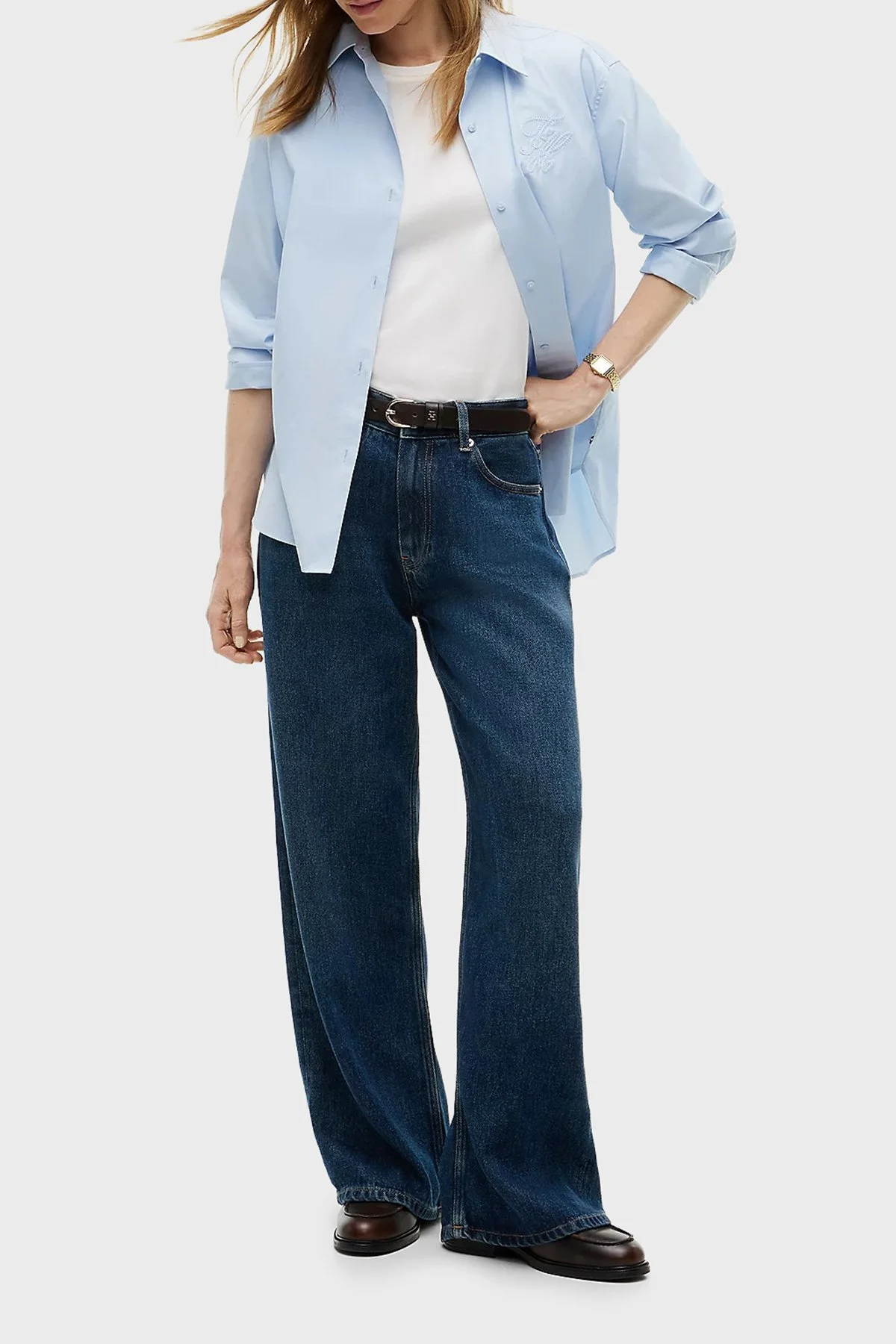 Tommy Hilfiger Pamuklu Wide Leg Fit Bol Paça Jeans Kadın Kot Pantolon WW0WW51488 1BM Koyu mavi - 2