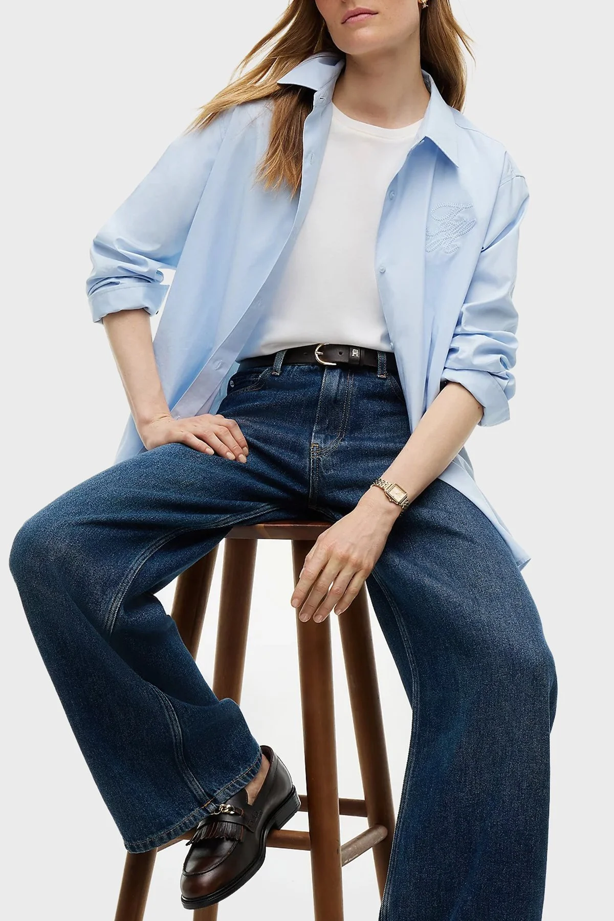 Tommy Hilfiger Pamuklu Wide Leg Fit Bol Paça Jeans Kadın Kot Pantolon WW0WW51488 1BM Koyu mavi - 5
