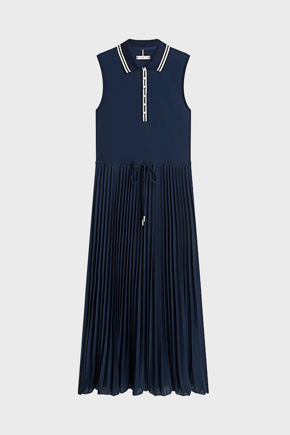 Tommy Hilfiger Pileli Regular Fit Düğmeli Polo Yaka Kadın Elbise WW0WW49621 C1G LACİVERT - 4