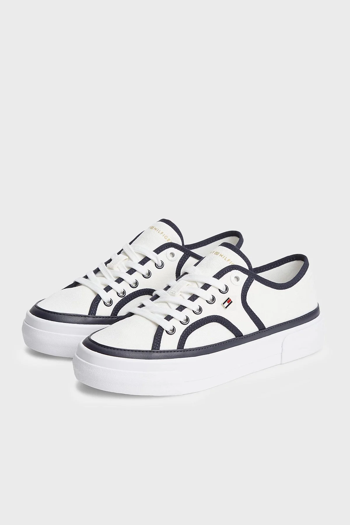 Tommy Hilfiger Platform Kanvas Sneaker Kadın Ayakkabı FW0FW09394 0G7 Ekru - 3