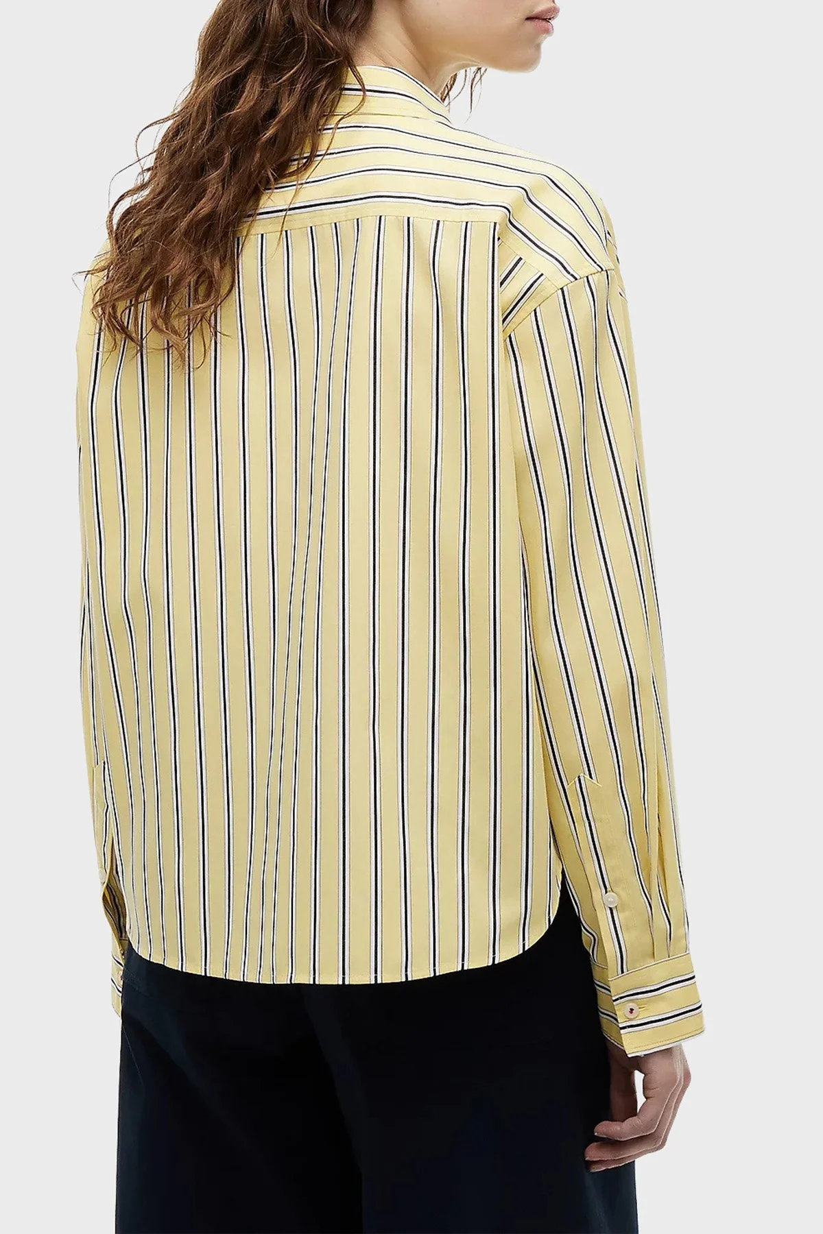 Tommy Hilfiger Poplin Çizgili Boxy Kadın Gömlek WW0WW49940 0FR Sarı - 3