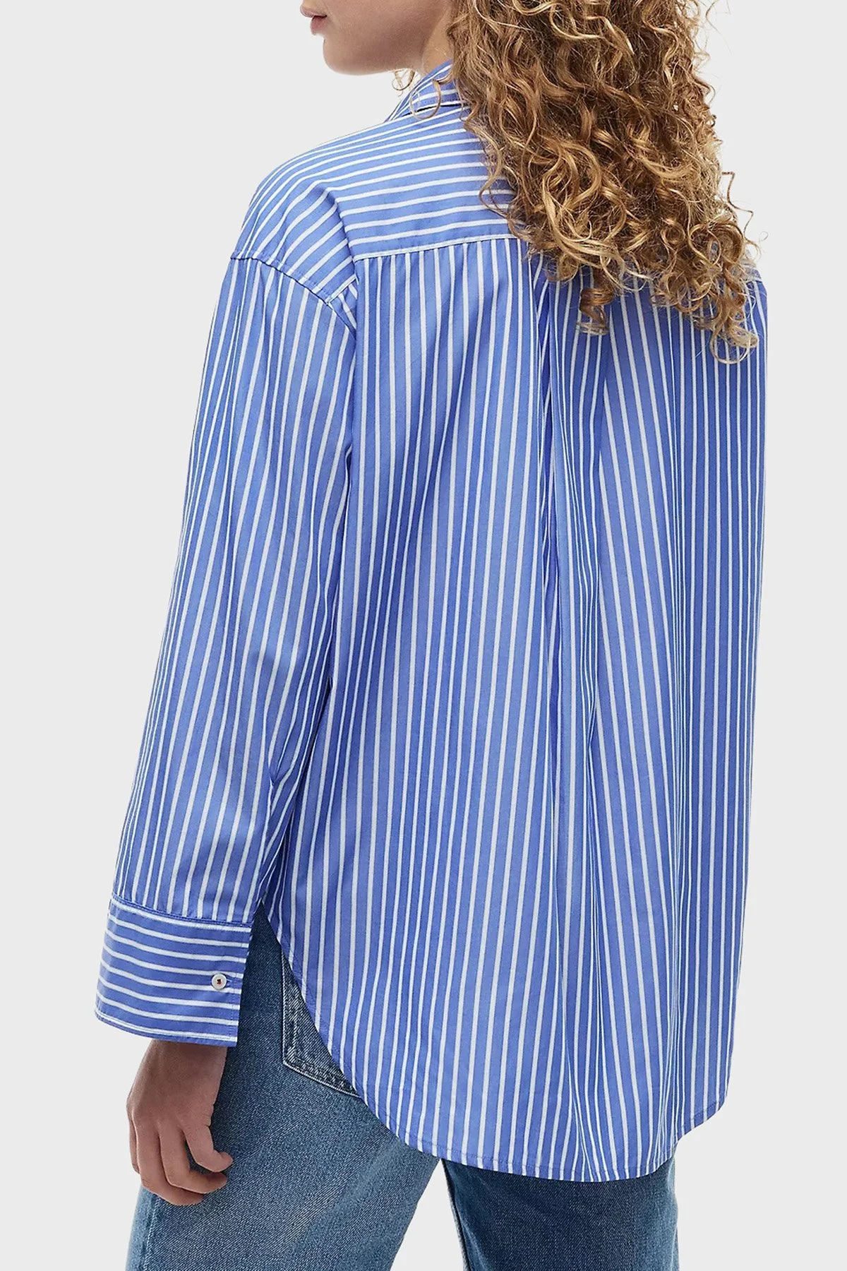 Tommy Hilfiger Poplin Çizgili Oversize Kadın Gömlek WW0WW51120 0BH Mavi - 4
