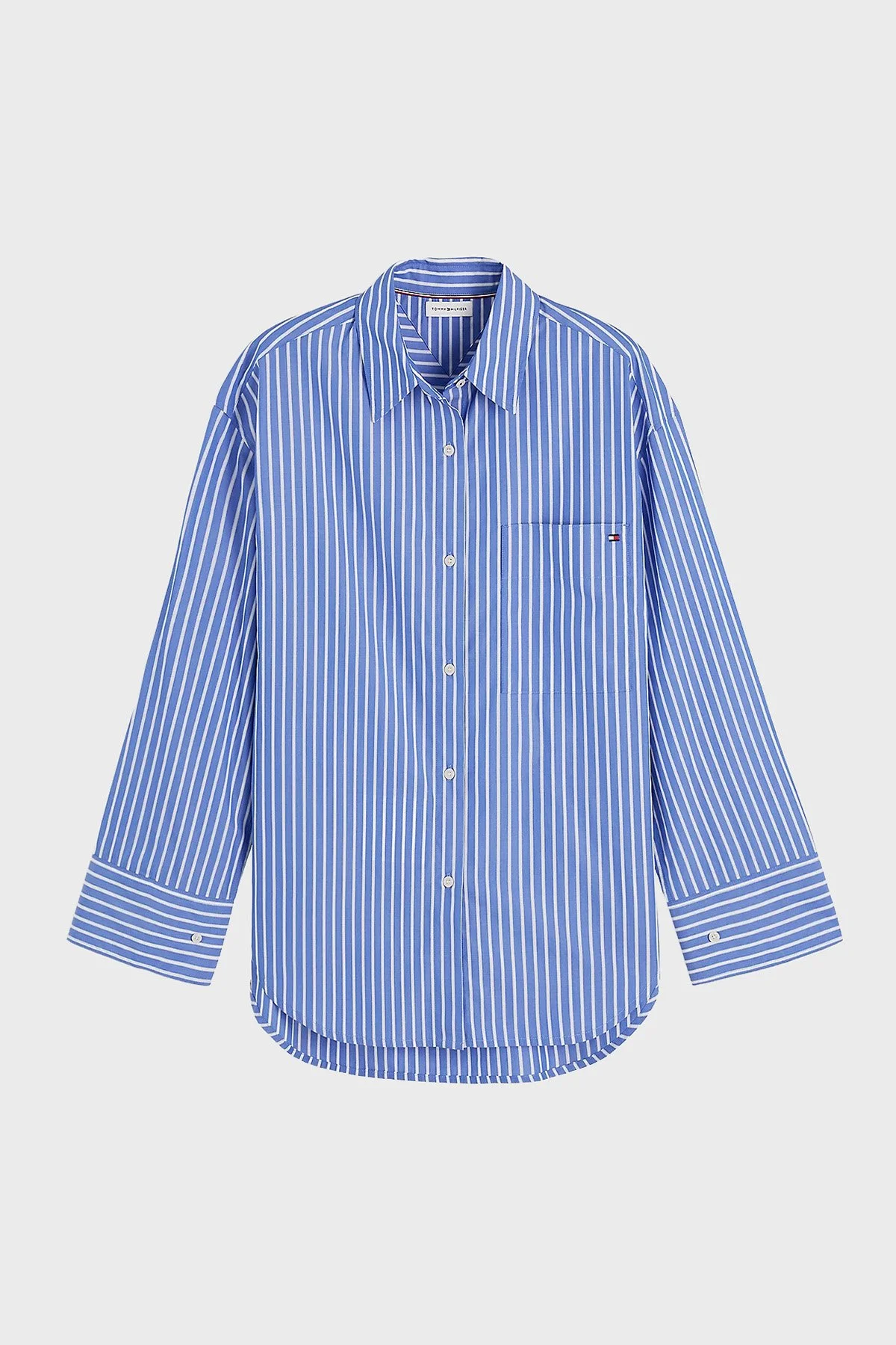 Tommy Hilfiger Poplin Çizgili Oversize Kadın Gömlek WW0WW51120 0BH Mavi - 5