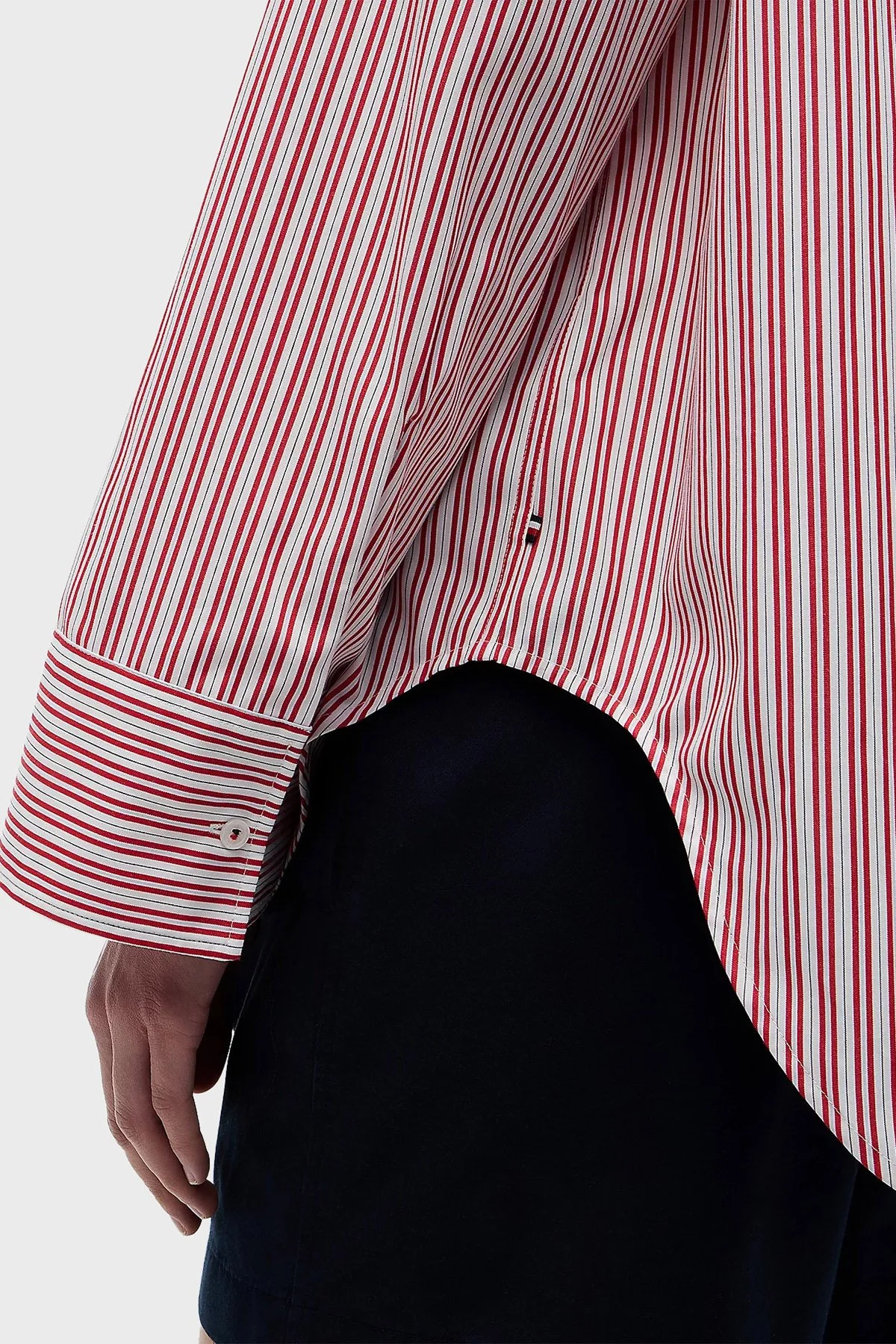 Tommy Hilfiger Poplin Çizgili Oversize Kadın Gömlek WW0WW51129 0FC Beyaz-kırmızı - 3