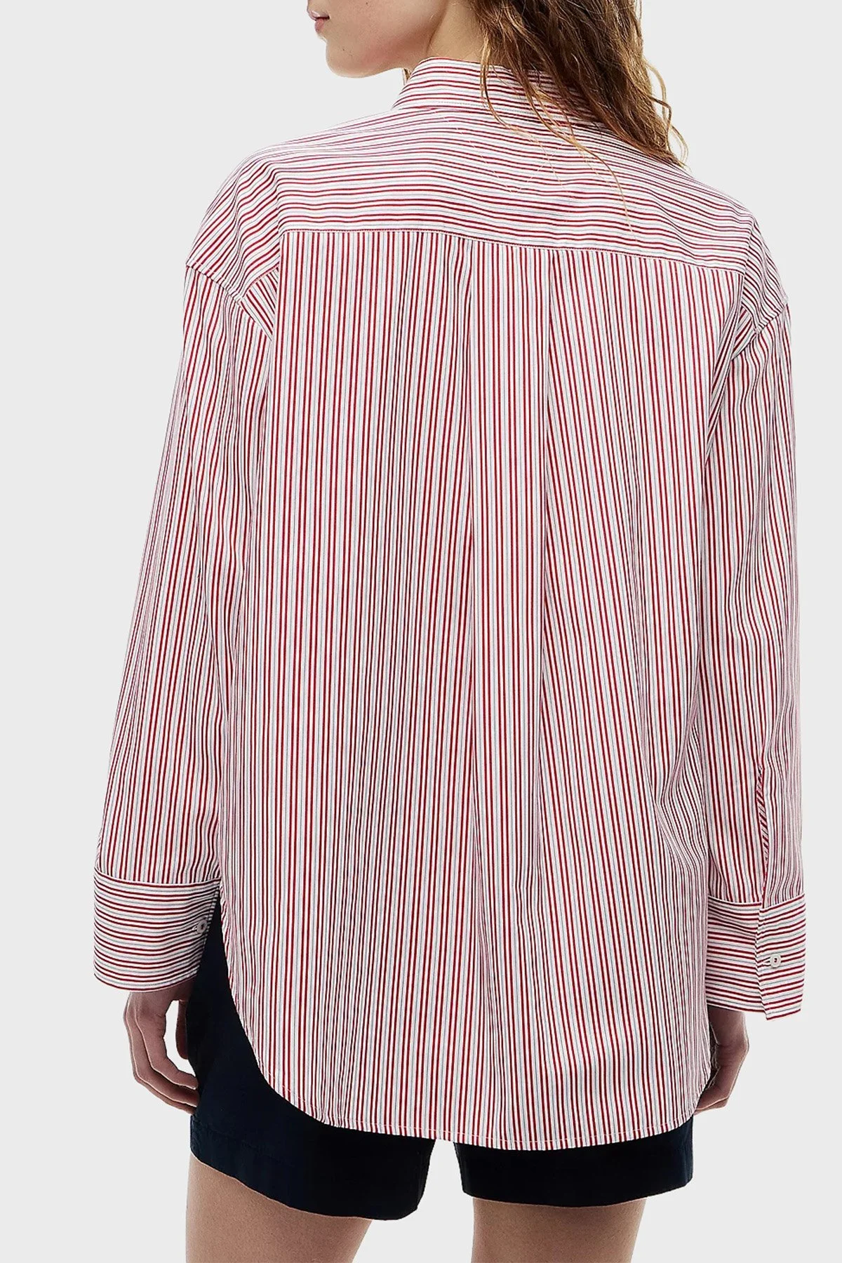 Tommy Hilfiger Poplin Çizgili Oversize Kadın Gömlek WW0WW51129 0FC Beyaz-kırmızı - 4