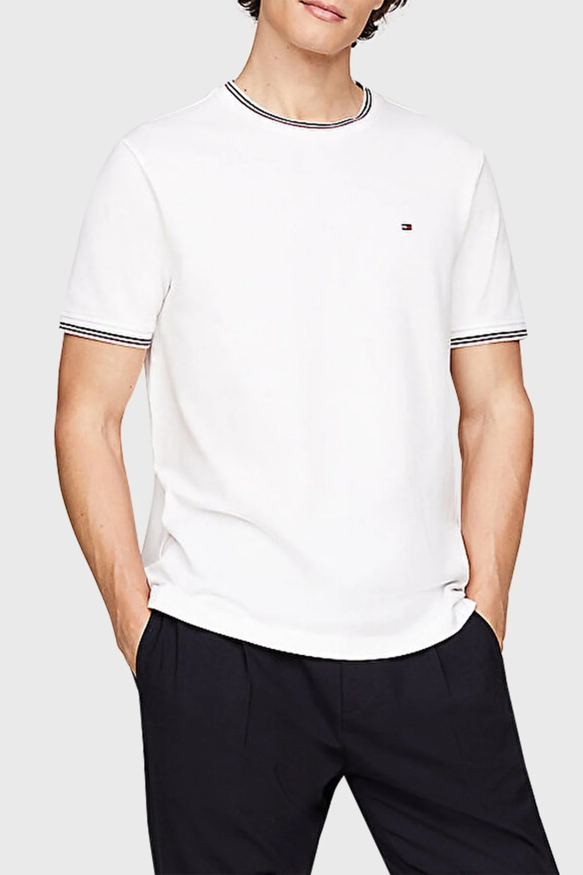 Tommy Hilfiger Regular Fit Bisiklet Yaka Erkek T Shirt MW0MW35680 YBR BEYAZ - 1