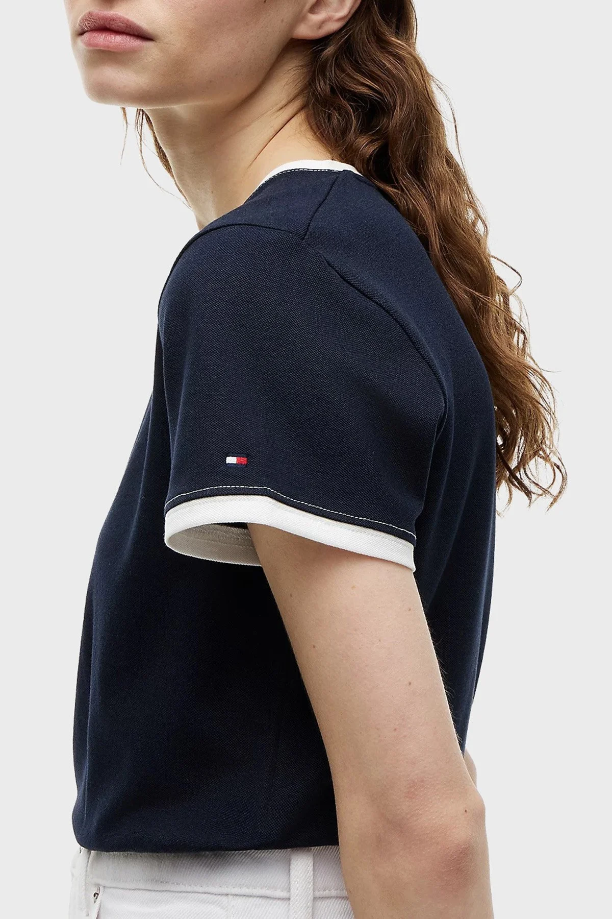 Tommy Hilfiger Regular Fit Bisiklet Yaka Kadın T Shirt WW0WW50032 C1G Lacivert - 4