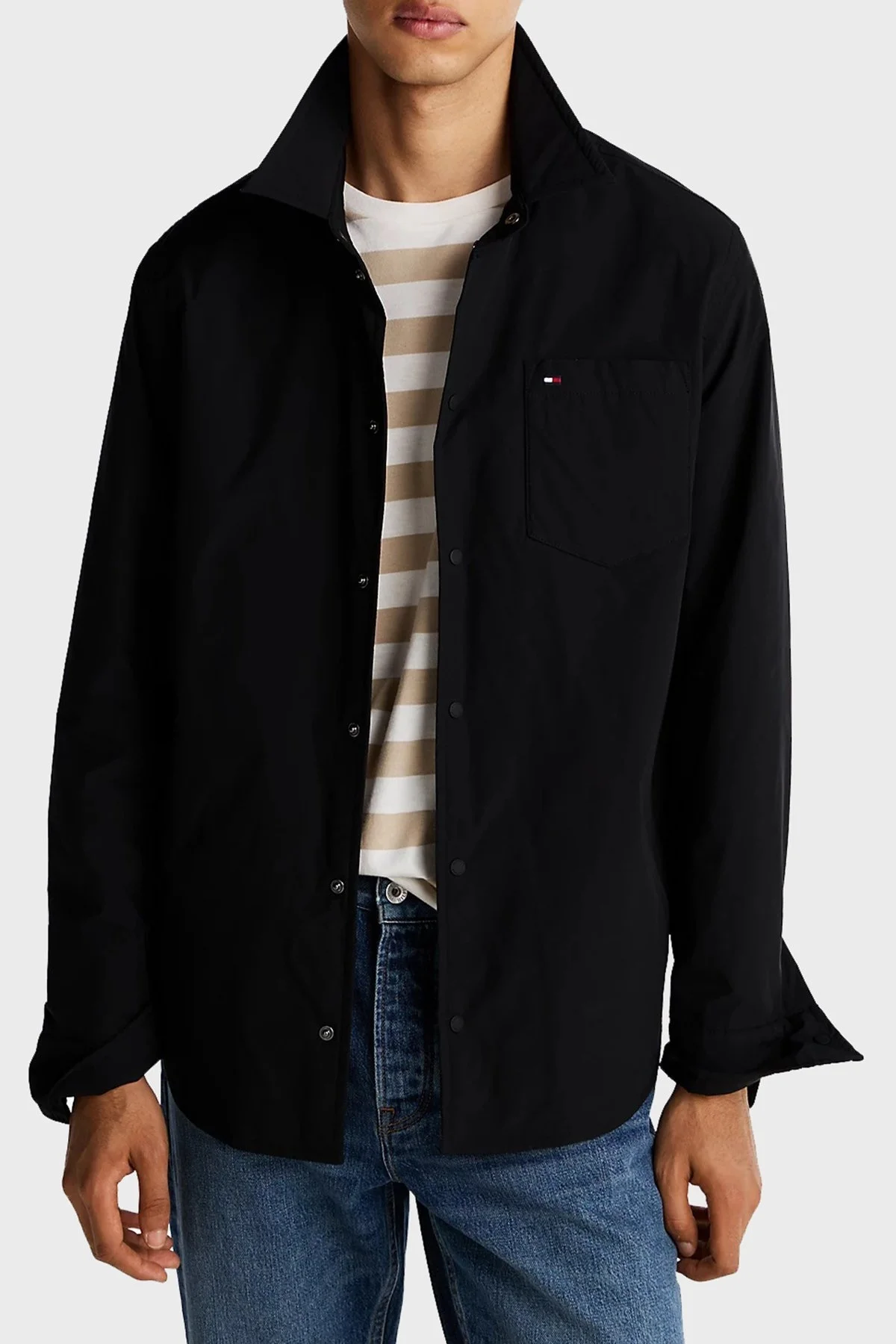 Tommy Hilfiger Regular Fit Cepli Logolu Erkek Gömlek Ceket MW0MW37629 BDS SİYAH - 6
