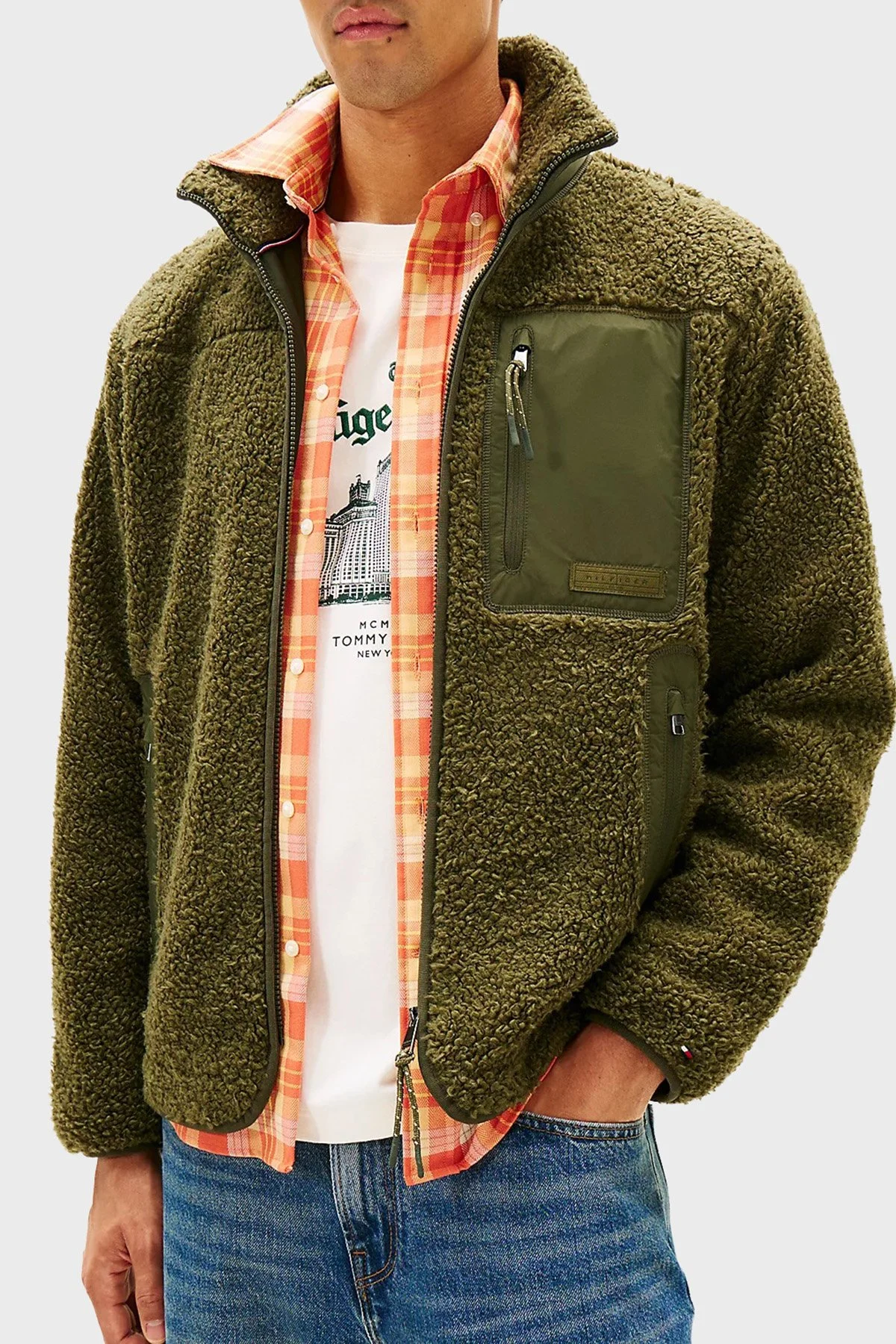 Tommy Hilfiger Regular Fit Dik Yaka Polar Femuarlı Erkek Ceket MW0MW40420 MT1 YEŞİL - 1