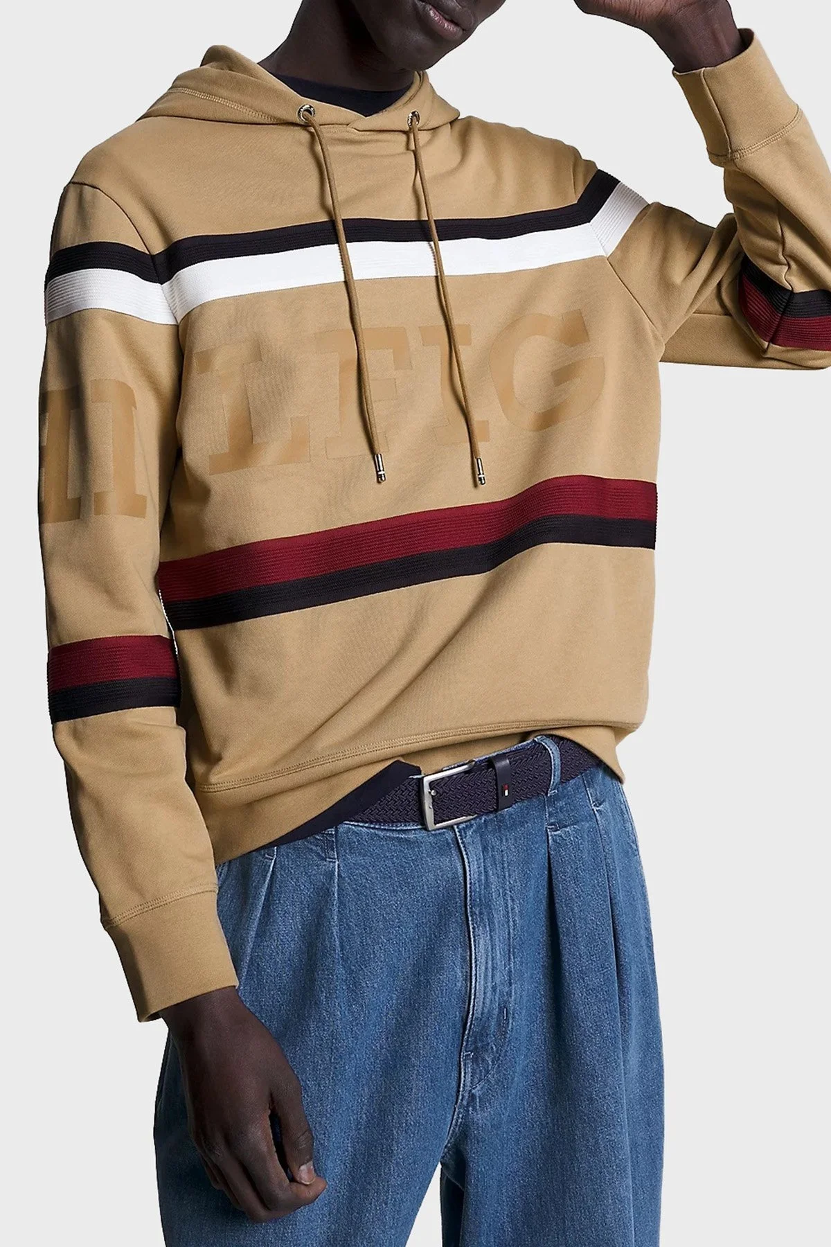 Tommy Hilfiger Regular Fit Kapüşonlu Çizgili Erkek Sweat MW0MW31489 RBL CAMEL - 1