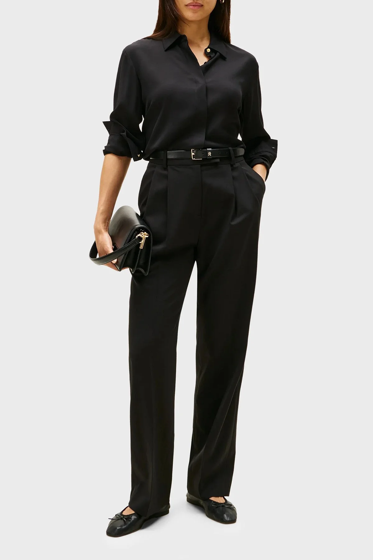 Tommy Hilfiger Regular Fit Klasik Yaka Uzun Kollu Bayan Gömlek WW0WW46597 BDS SİYAH - 2