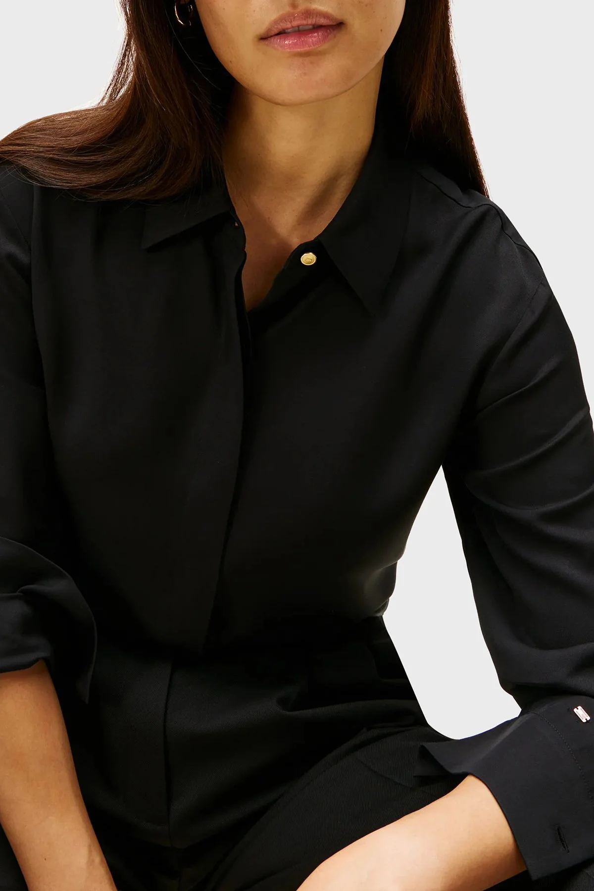 Tommy Hilfiger Regular Fit Klasik Yaka Uzun Kollu Bayan Gömlek WW0WW46597 BDS SİYAH - 4