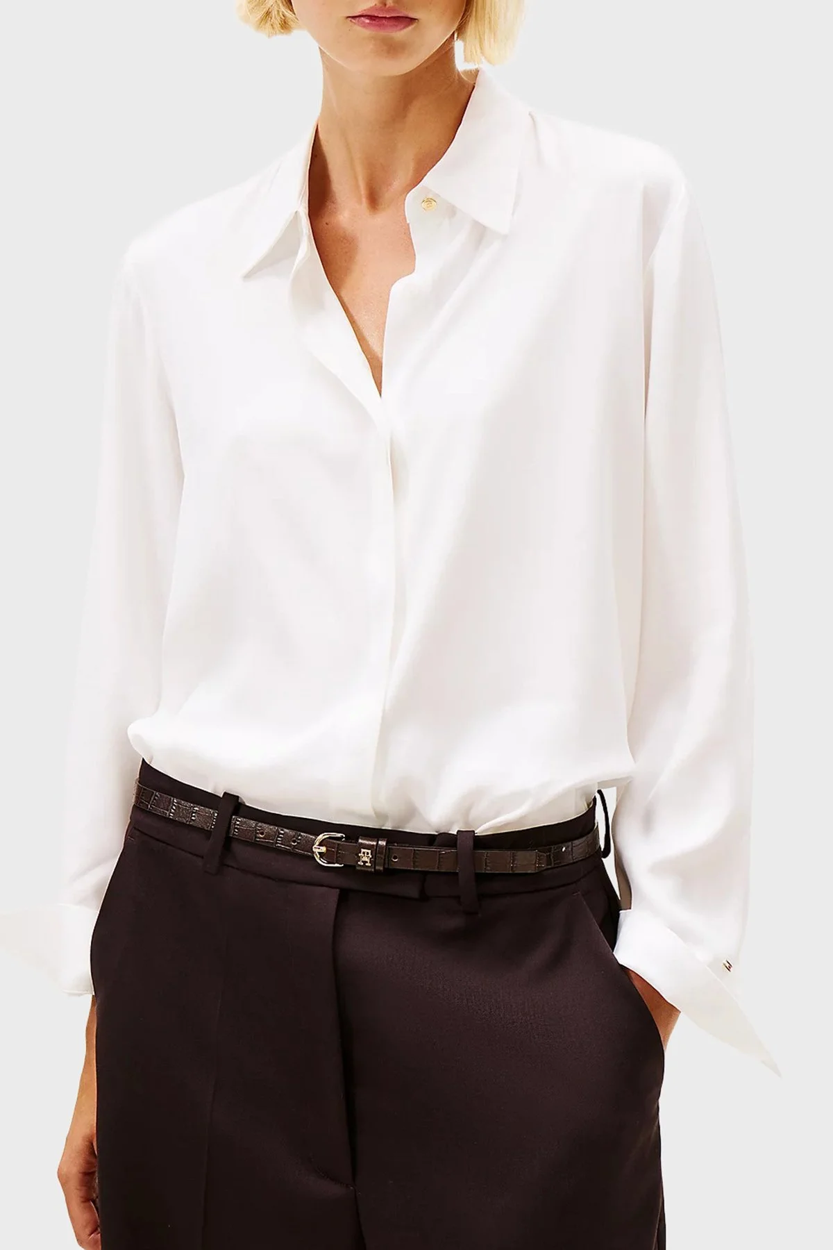 Tommy Hilfiger Regular Fit Klasik Yaka Uzun Kollu Bayan Gömlek WW0WW46597 YBL BEYAZ - 1