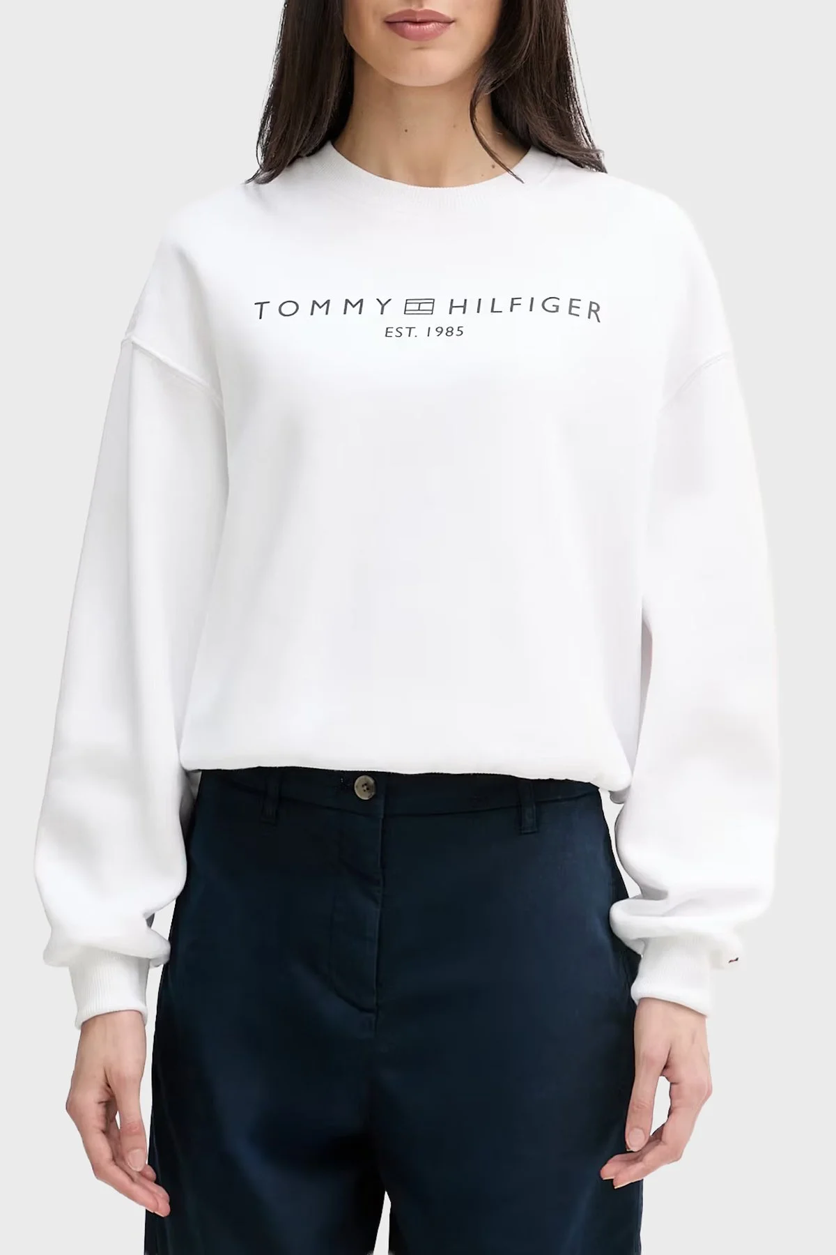 Tommy Hilfiger Regular Fit Pamuklu Bisiklet Yaka Kadın Sweat WW0WW47831 YCF Beyaz - 1
