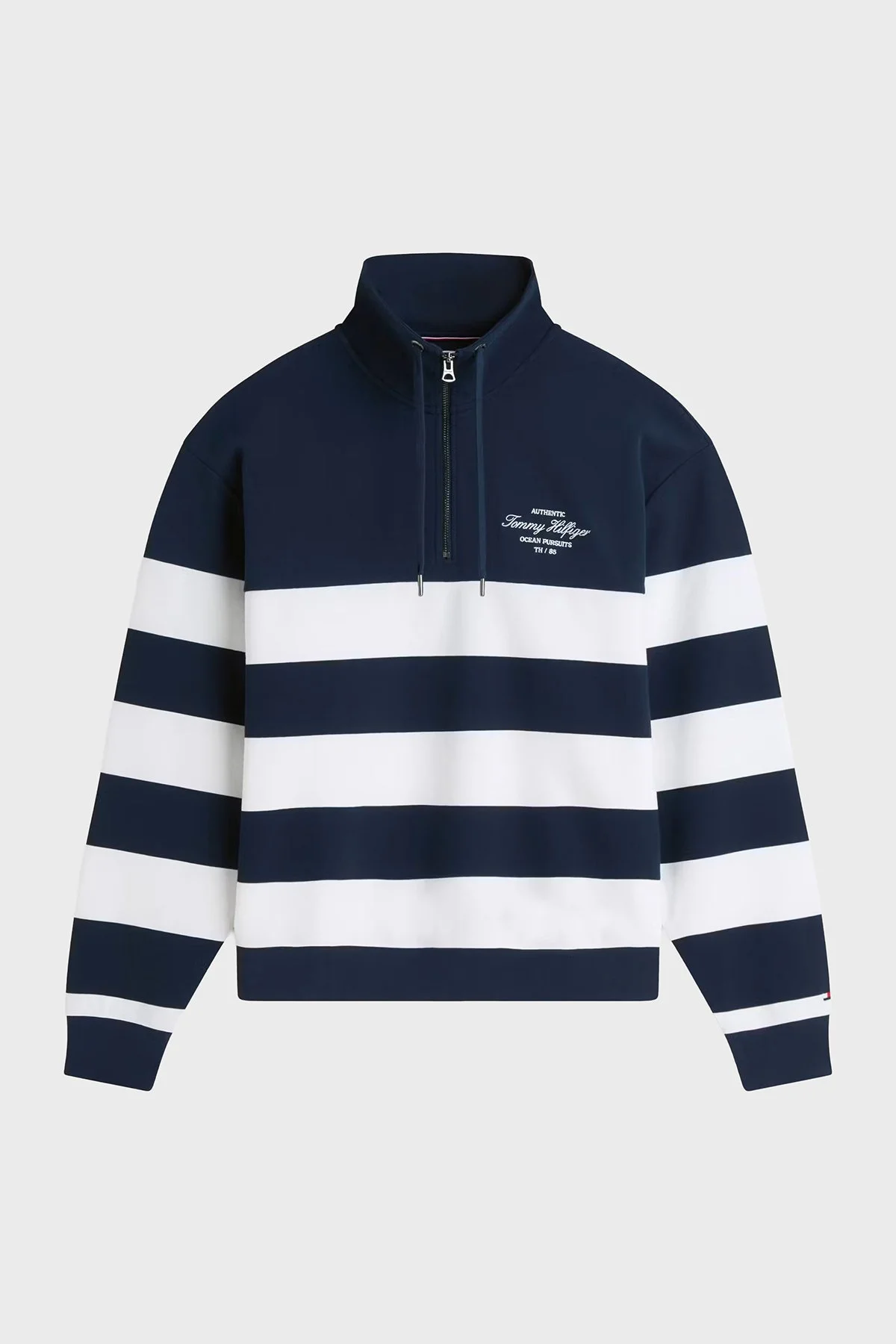Tommy Hilfiger Relaxed Fit Fermuarlı Yaka Çizgili Erkek Sweat MW0MW43190 DCC Lacivert - 5