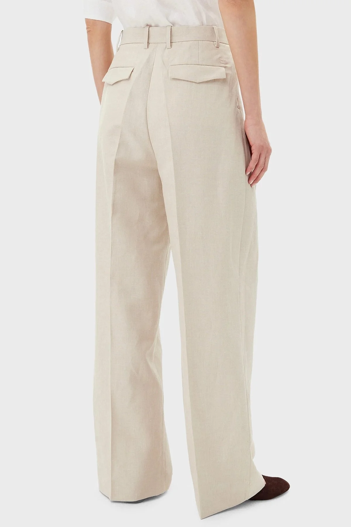 Tommy Hilfiger Relaxed Fit Yüksek Bel Geniş Paça Keten Kumaş Bayan Pantolon WW0WW45460 ACI BEJ - 8