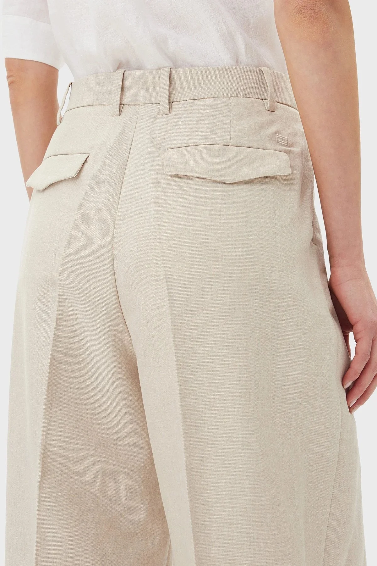 Tommy Hilfiger Relaxed Fit Yüksek Bel Geniş Paça Keten Kumaş Bayan Pantolon WW0WW45460 ACI BEJ - 9