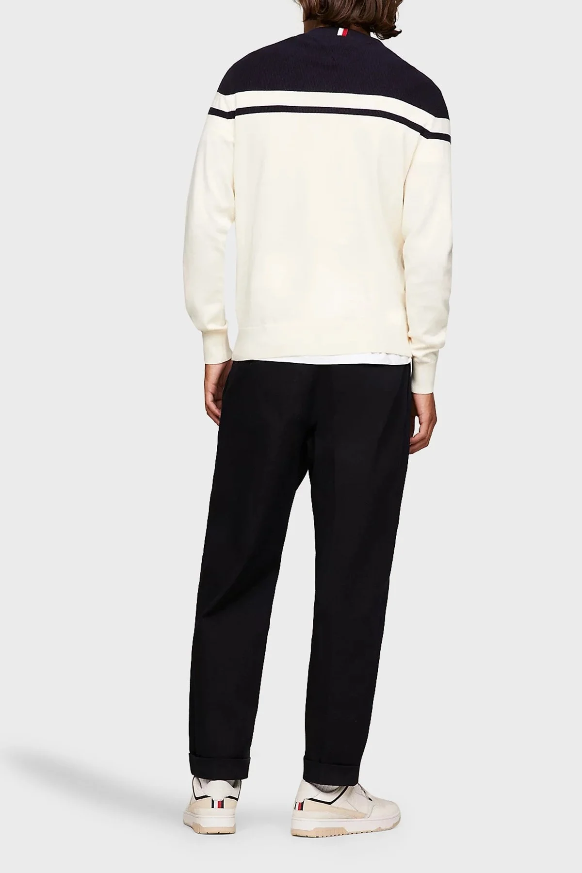 Tommy Hilfiger Renk Bloklu Bisiklet Yaka % 100 Pamuk Regular Fit Erkek Kazak MW0MW33529 0G1 BEYAZ - 3