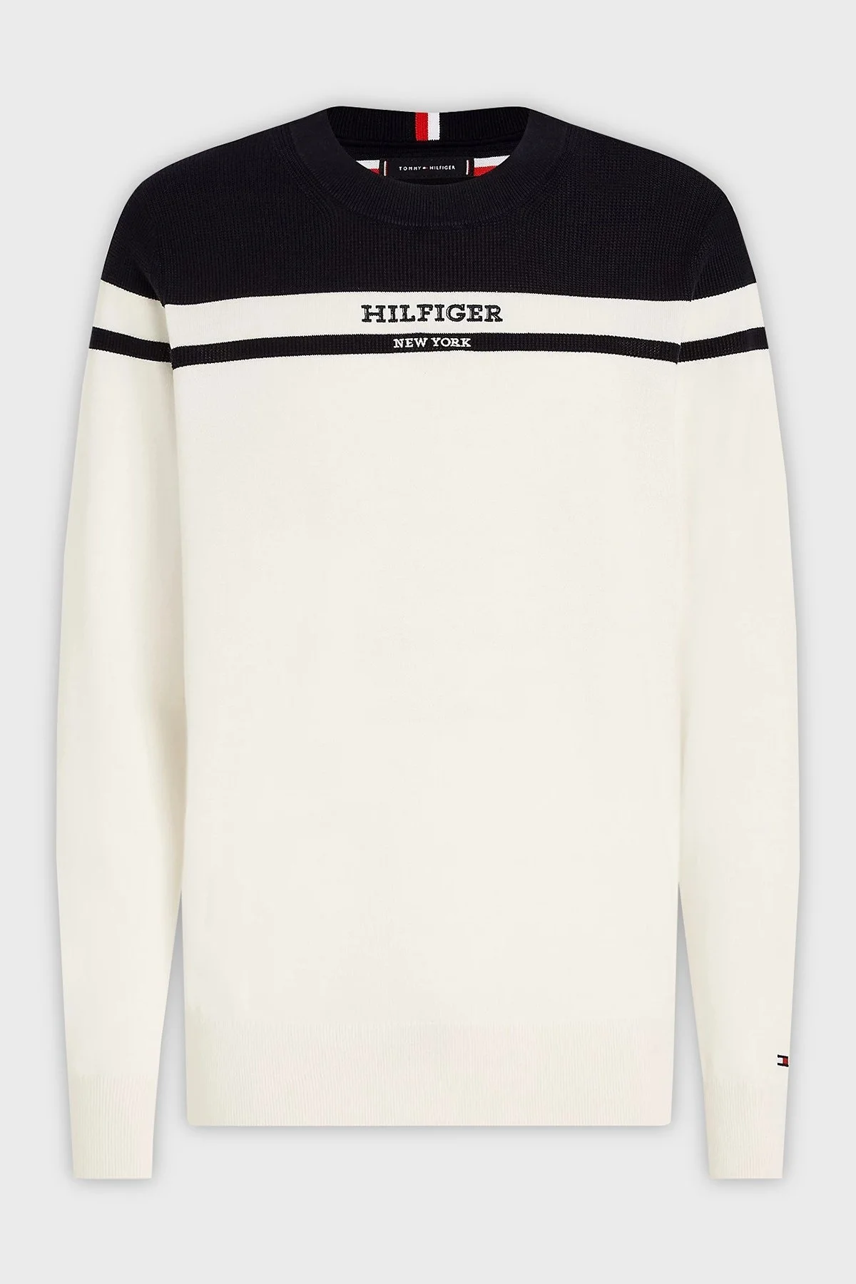 Tommy Hilfiger Renk Bloklu Bisiklet Yaka % 100 Pamuk Regular Fit Erkek Kazak MW0MW33529 0G1 BEYAZ - 5