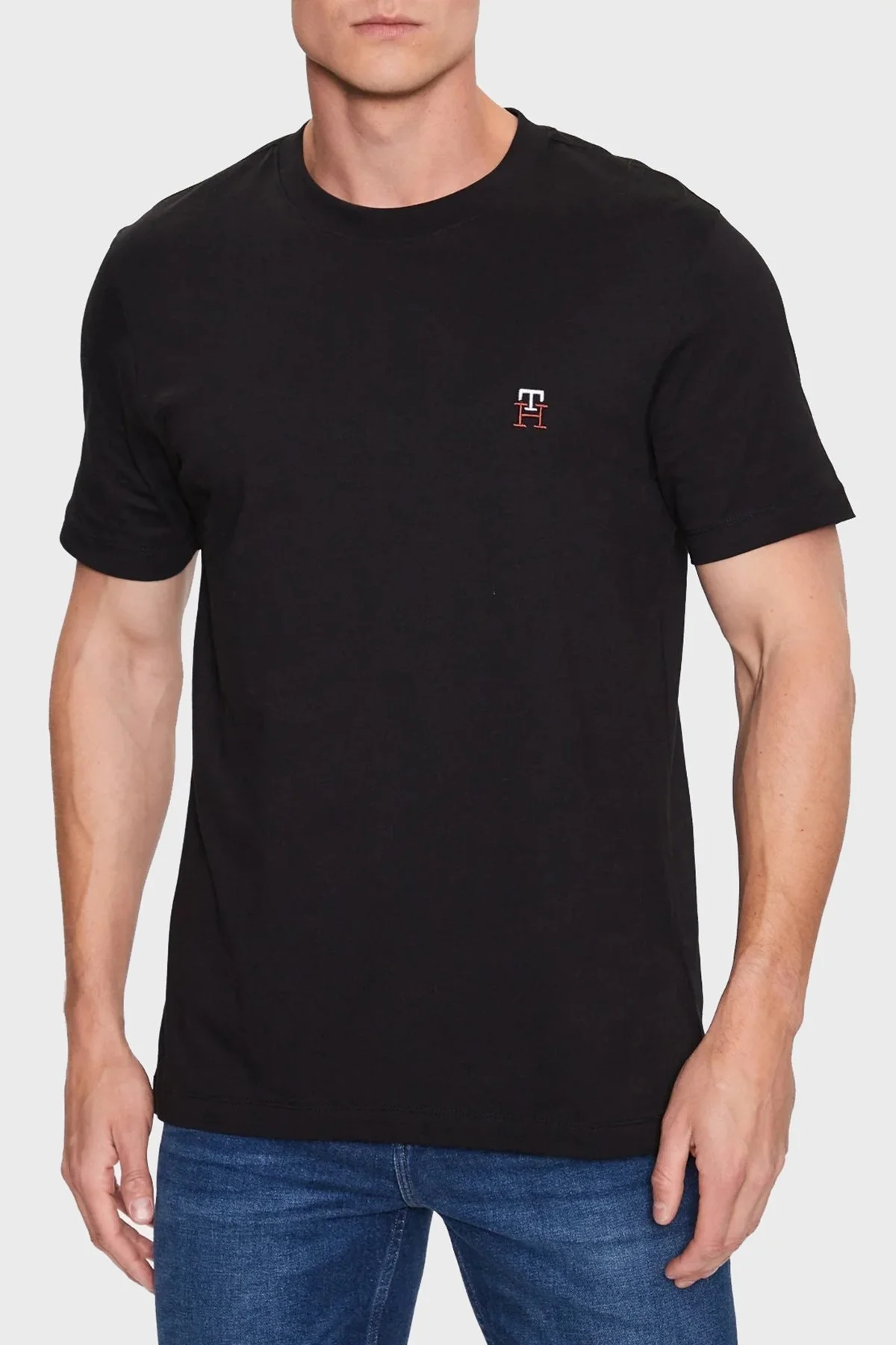 Tommy Hilfiger Saf Pamuklu Jarse Regular Fit Bisiklet Yaka Erkek T Shirt MW0MW30054 BDS SİYAH - 1