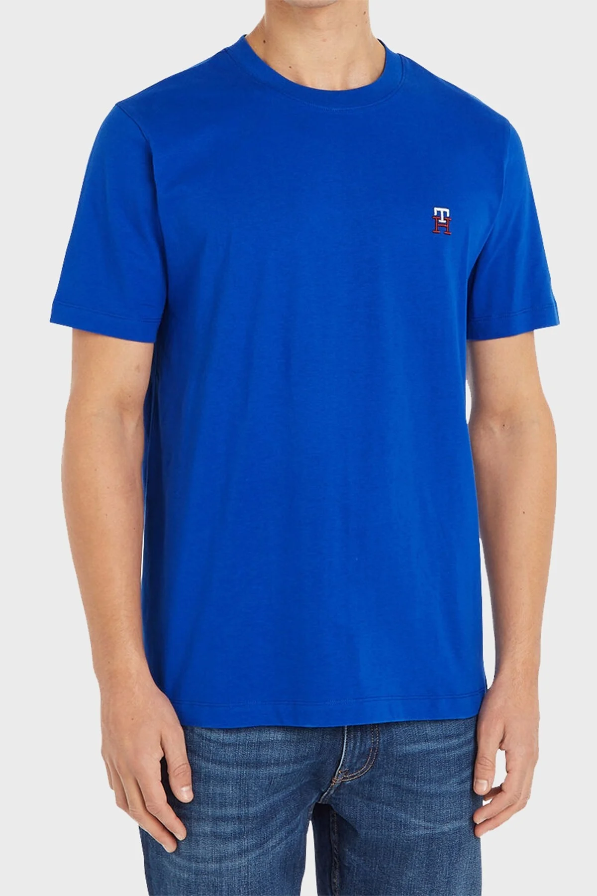 Tommy Hilfiger Saf Pamuklu Jarse Regular Fit Bisiklet Yaka Erkek T Shirt MW0MW30054 C66 MAVİ - 1