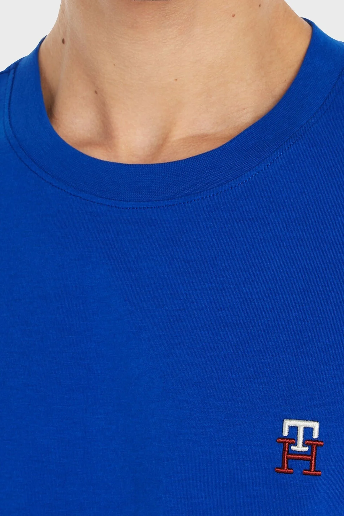 Tommy Hilfiger Saf Pamuklu Jarse Regular Fit Bisiklet Yaka Erkek T Shirt MW0MW30054 C66 MAVİ - 3