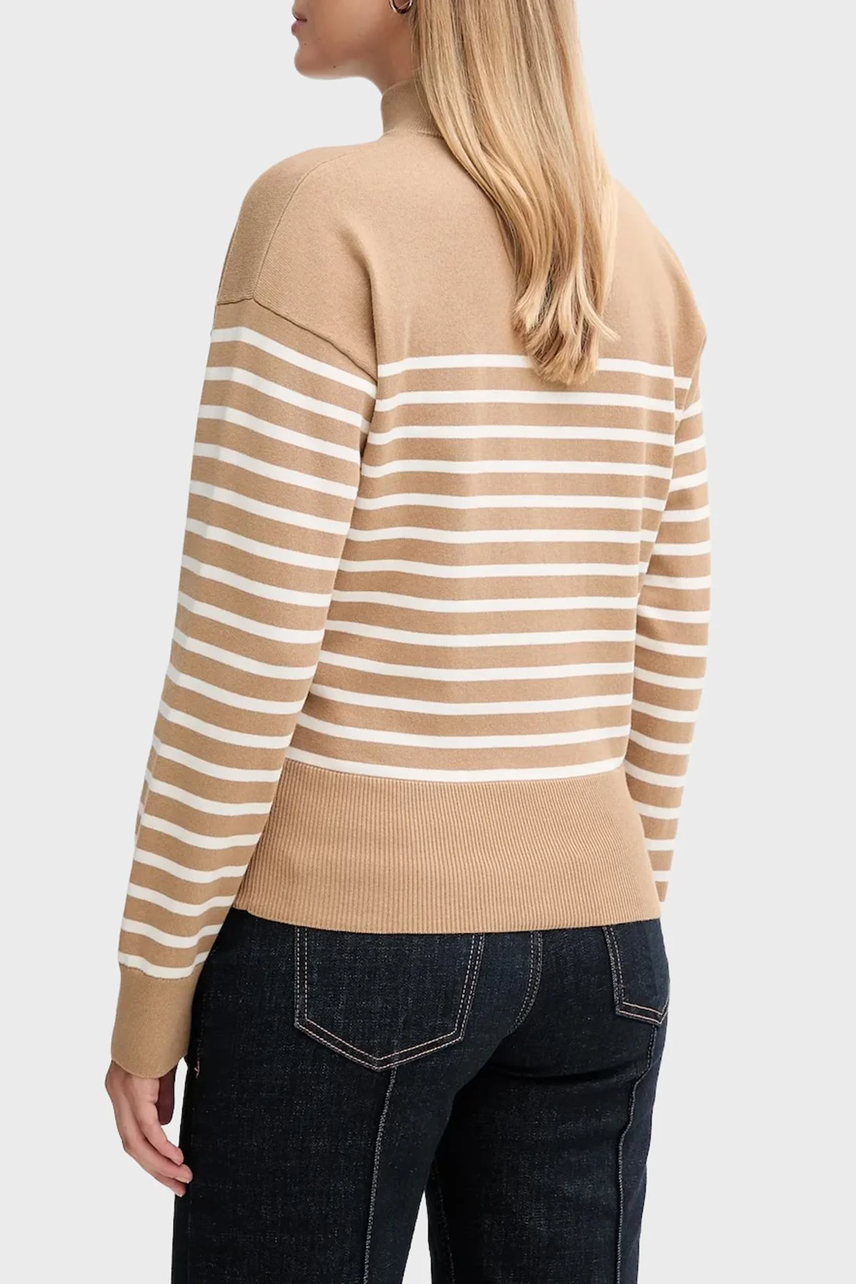 Tommy Hilfiger Şeritli Pamuklu Regular Fit Düğmeli Balıkçı Yaka Bayan Kazak WW0WW47467 0AF BEJ - 3