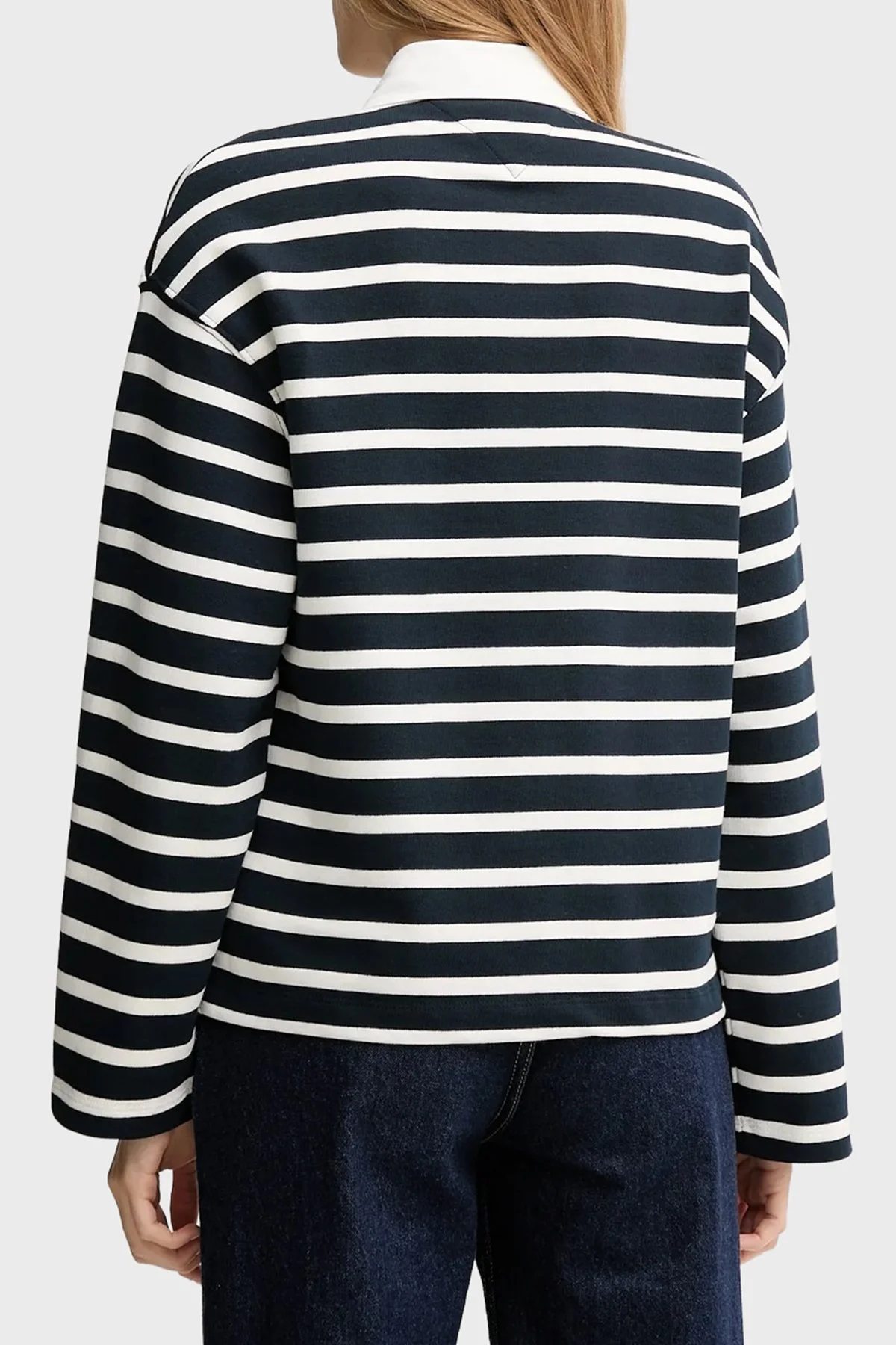 Tommy Hilfiger Şeritli Pamuklu Relaxed Fit Düğmeli Bayan Polo Yaka Sweat WW0WW47457 0Y7 LACİVERT-BEYAZ - 3