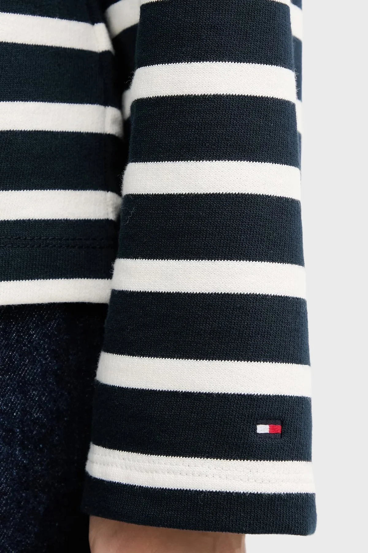 Tommy Hilfiger Şeritli Pamuklu Relaxed Fit Düğmeli Bayan Polo Yaka Sweat WW0WW47457 0Y7 LACİVERT-BEYAZ - 5