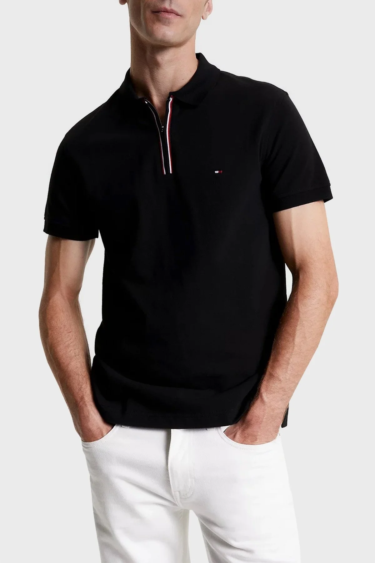 Tommy Hilfiger Slim Fit % 100 Pamuklu Fermuarlı Erkek Polo Yaka T Shirt MW0MW31677 BDS SİYAH - 1