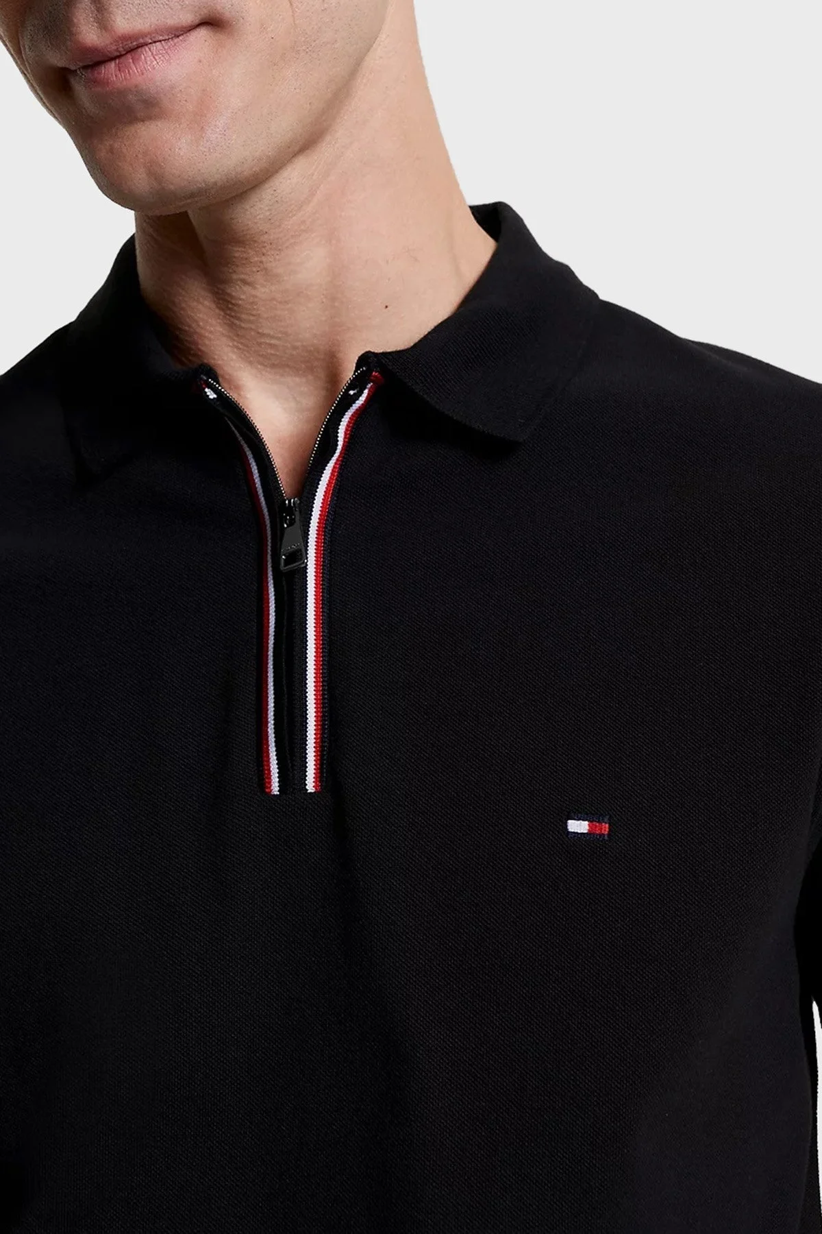 Tommy Hilfiger Slim Fit % 100 Pamuklu Fermuarlı Erkek Polo Yaka T Shirt MW0MW31677 BDS SİYAH - 4