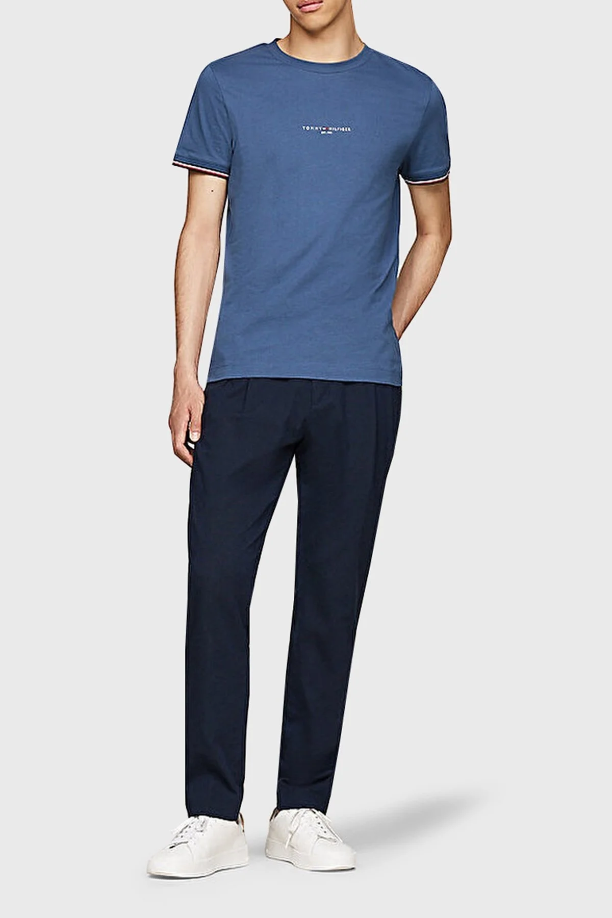 Tommy Hilfiger Slim Fit Bisiklet Yaka Erkek T Shirt MW0MW32584 DBZ MAVİ - 2