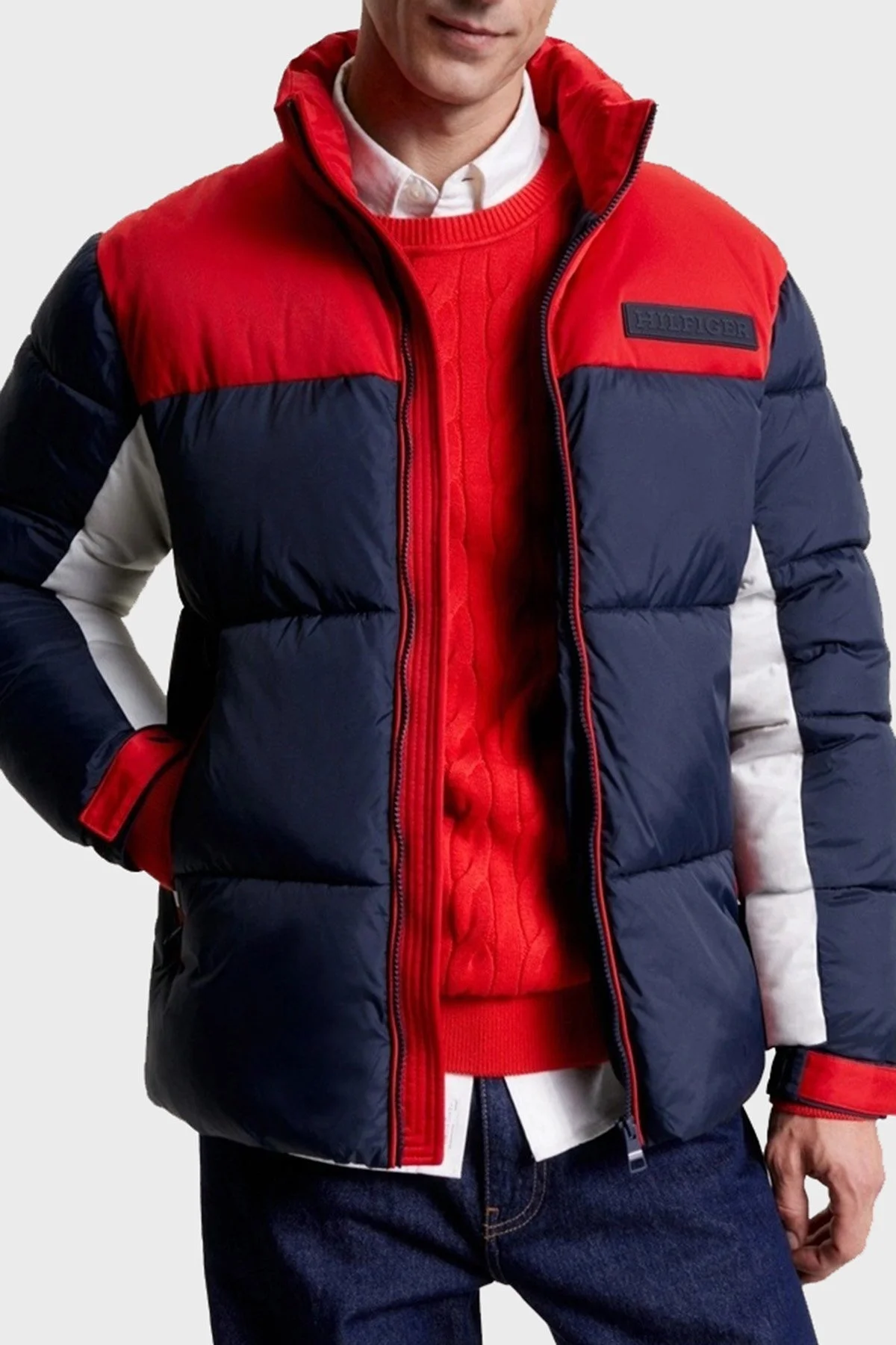 Tommy Hilfiger Slim Fit Dik Yaka Şişme Erkek Mont MW0MW32770 0G0 LACİVERT-KIRMIZI - 1