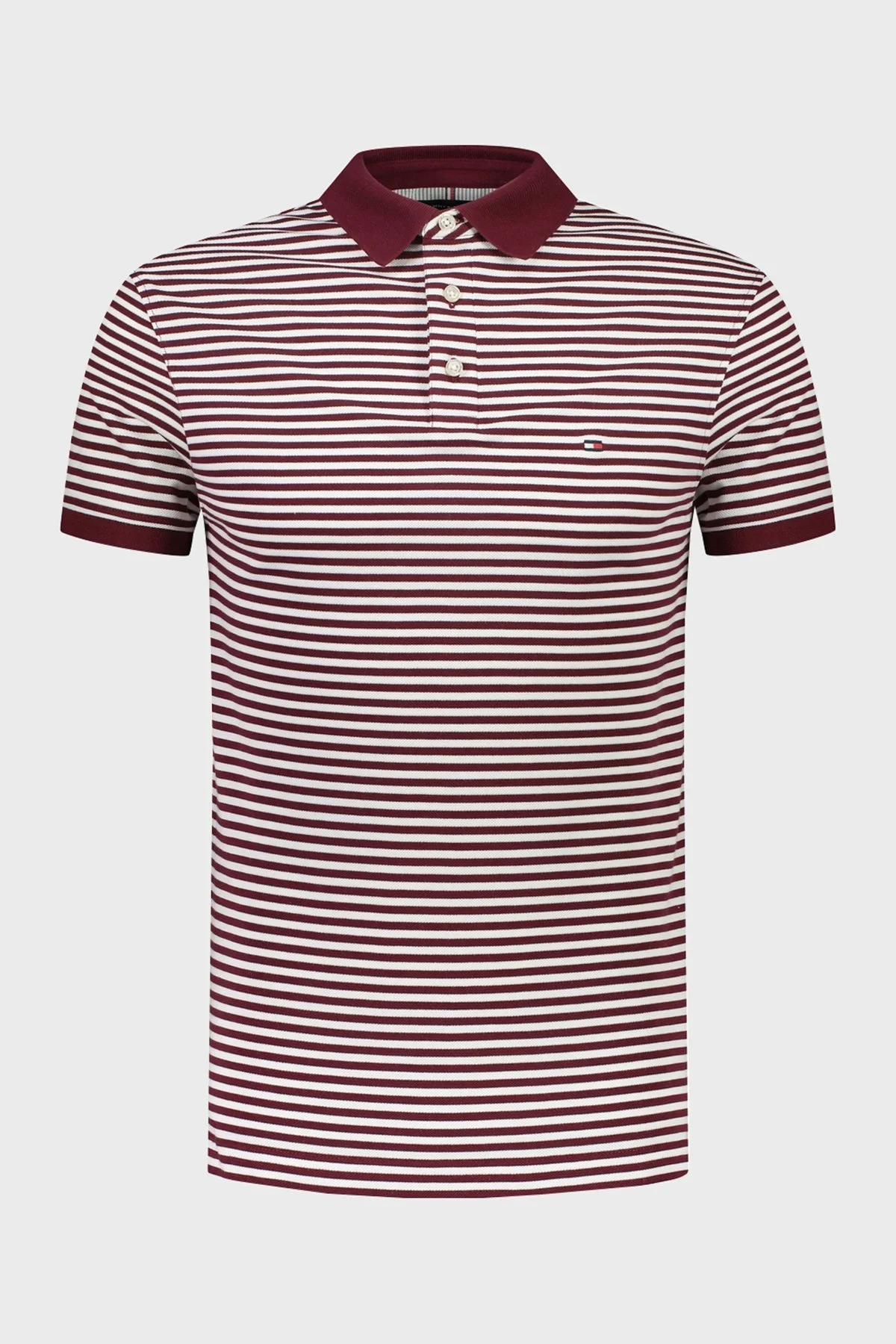 Tommy Hilfiger Slim Fit Pamuklu Erkek Polo Yaka T Shirt MW0MW17771 0EX BORDO-BEYAZ - 1