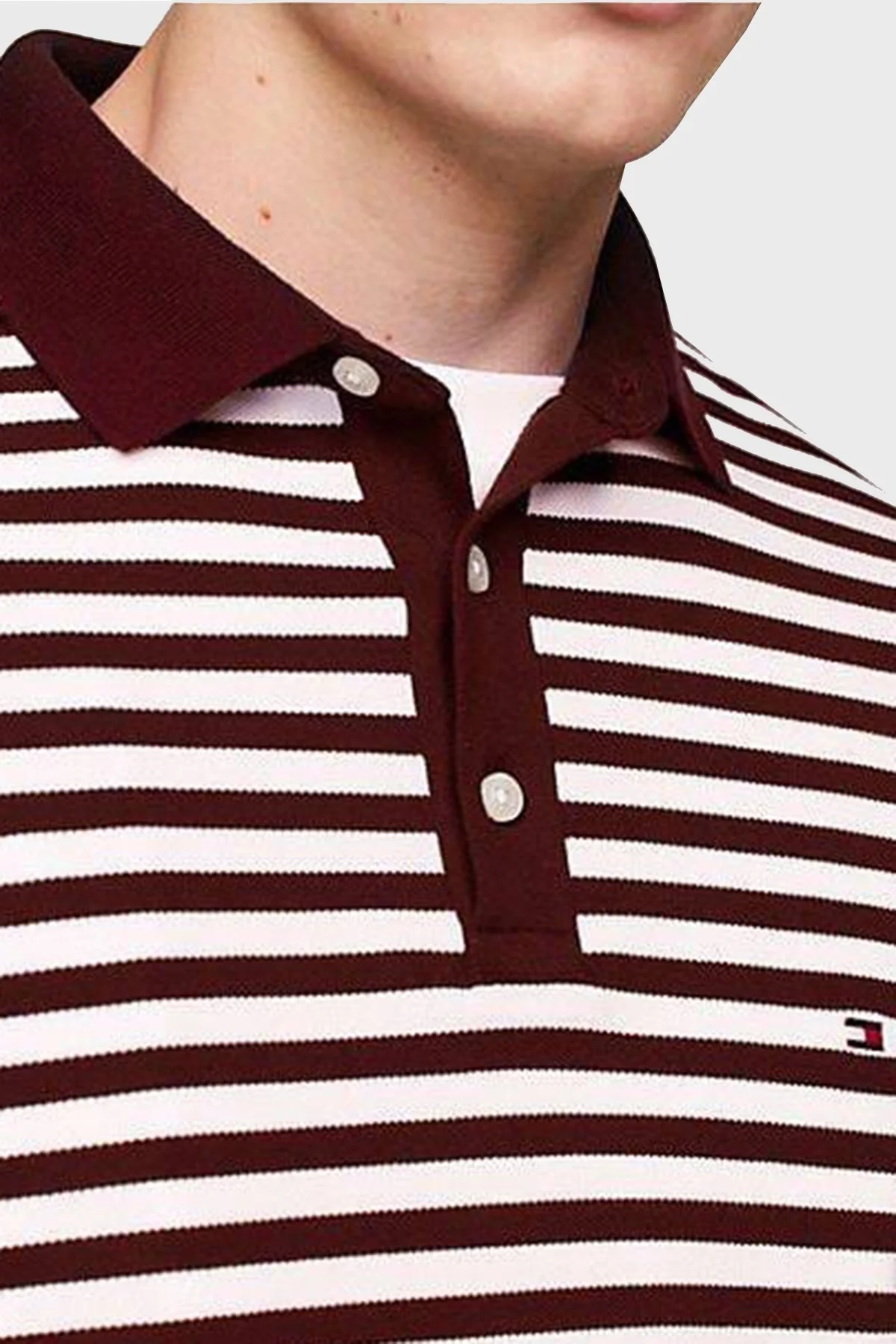 Tommy Hilfiger Slim Fit Pamuklu Erkek Polo Yaka T Shirt MW0MW17771 0EX BORDO-BEYAZ - 3