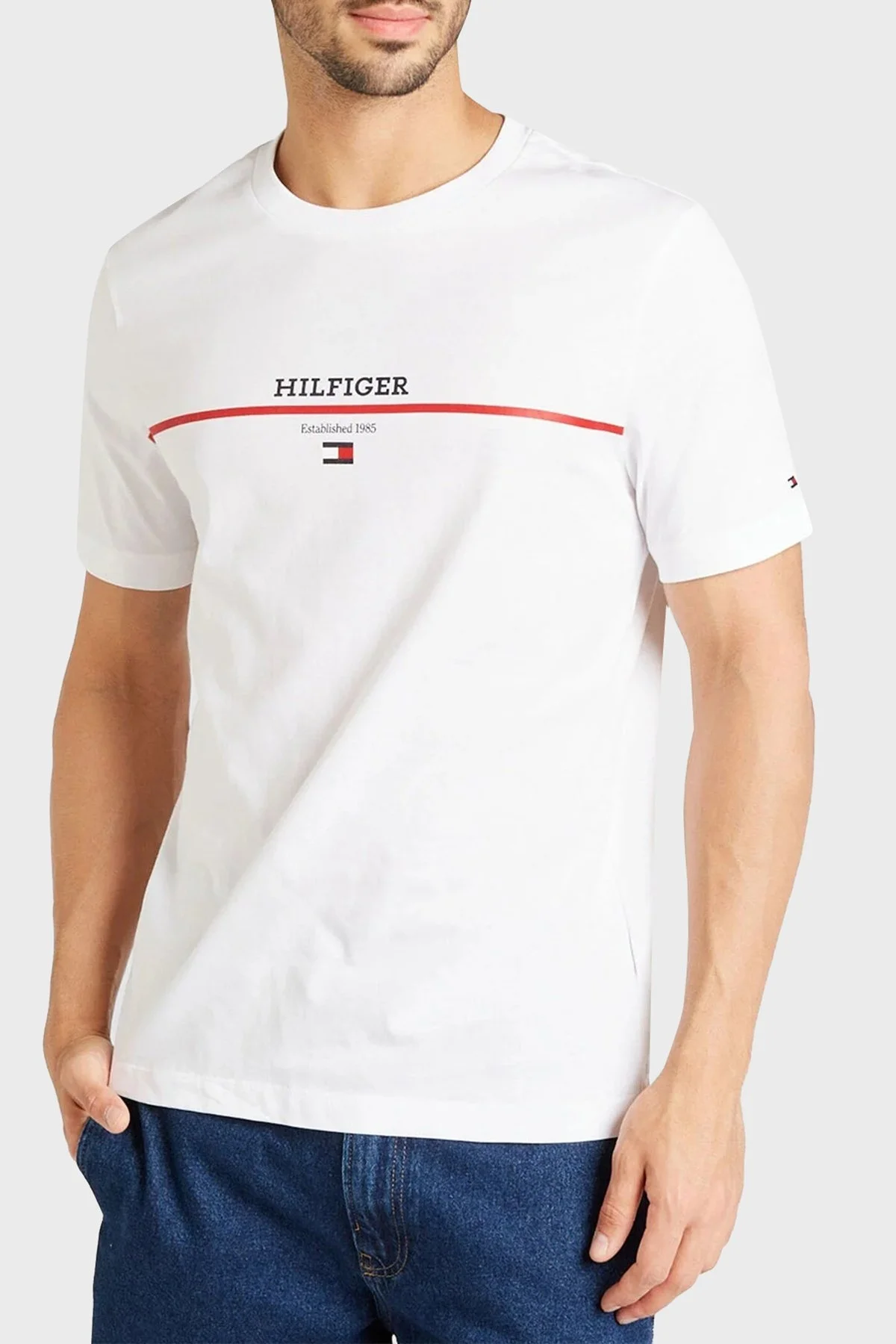 Tommy Hilfiger Slim Fit Pamuklu Erkek T Shirt MW0MW35464 YBR BEYAZ - 1