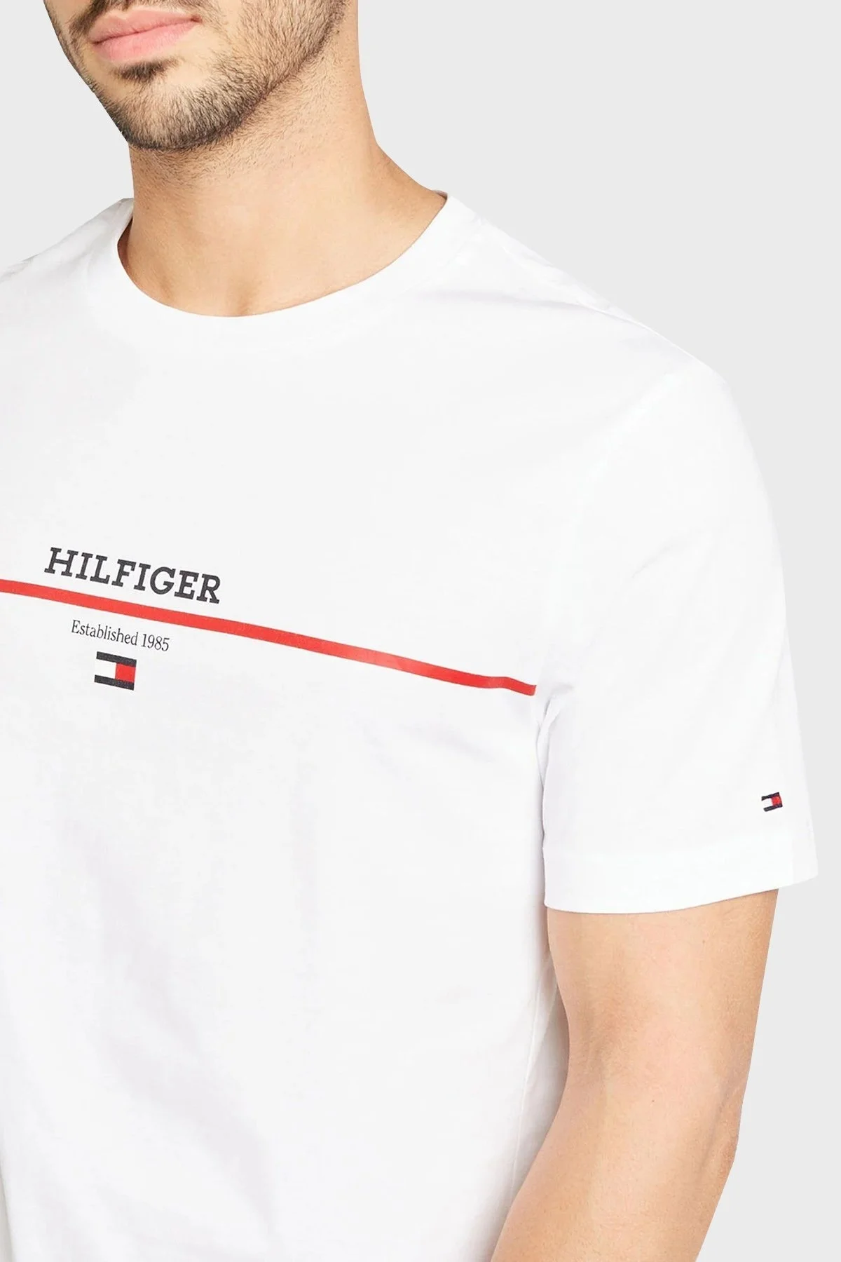 Tommy Hilfiger Slim Fit Pamuklu Erkek T Shirt MW0MW35464 YBR BEYAZ - 4