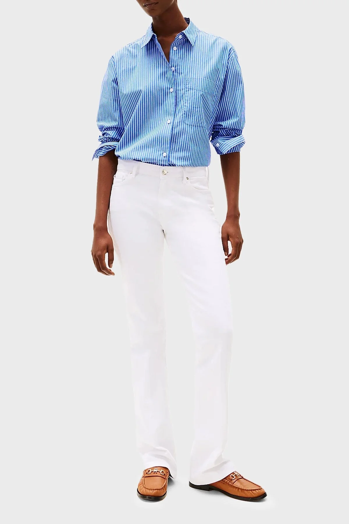 Tommy Hilfiger Streç Pamuklu Bootcut Yüksek Bel Düz Paça Jeans Bayan Kot Pantolon WW0WW44362 YCF BEYAZ - 7