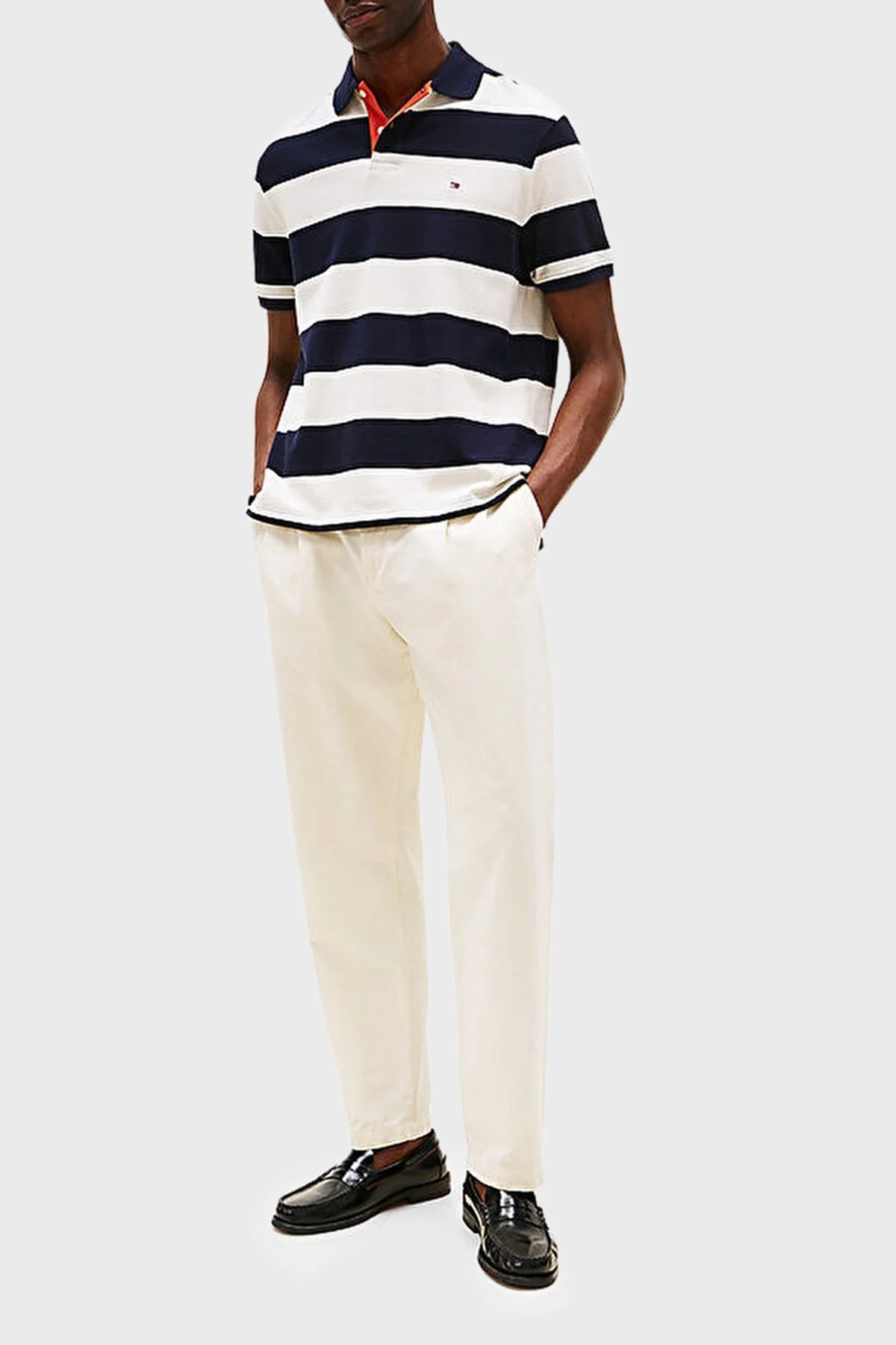 Tommy Hilfiger Streç Pamuklu Çizgili Relaxed Fit Düğmeli Erkek Polo Yaka T Shirt MW0MW39045 0A5 MAVİ-BEYAZ - 2