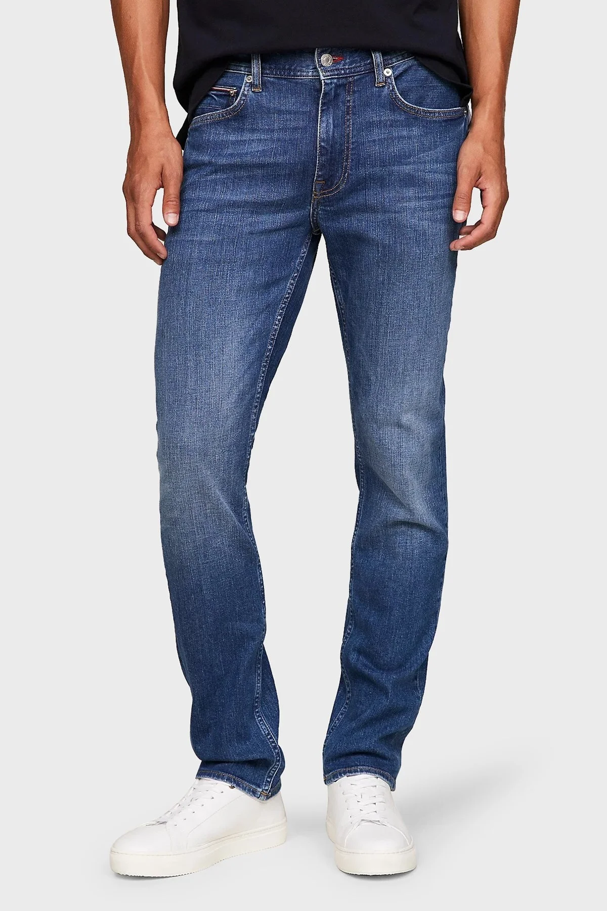Tommy Hilfiger Streç Pamuklu Denton Fitted Straight Faded Jeans Erkek Kot Pantolon MW0MW33945 1A7 MAVİ - 1