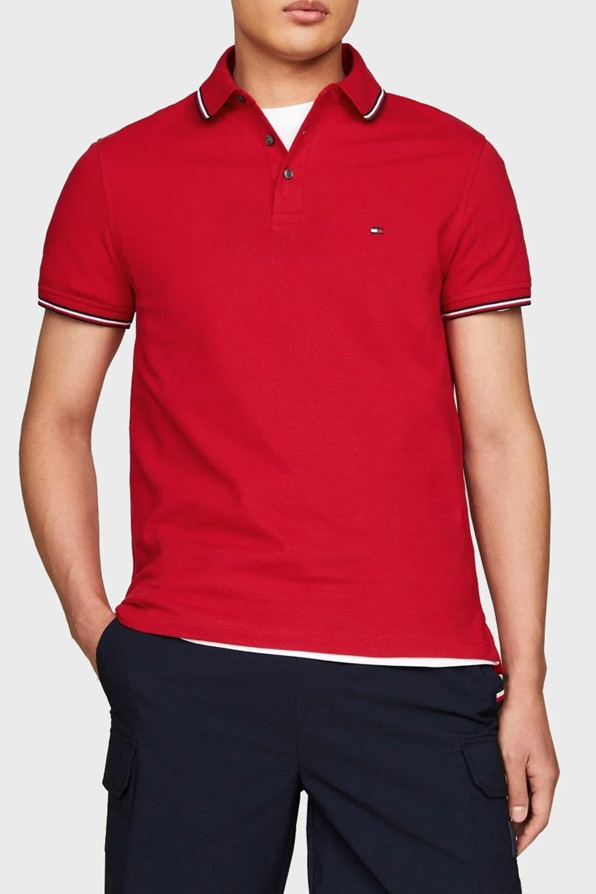 Tommy Hilfiger Streç Pamuklu Erkek Polo Yaka T Shirt MW0MW30750 XNN KIRMIZI - 1