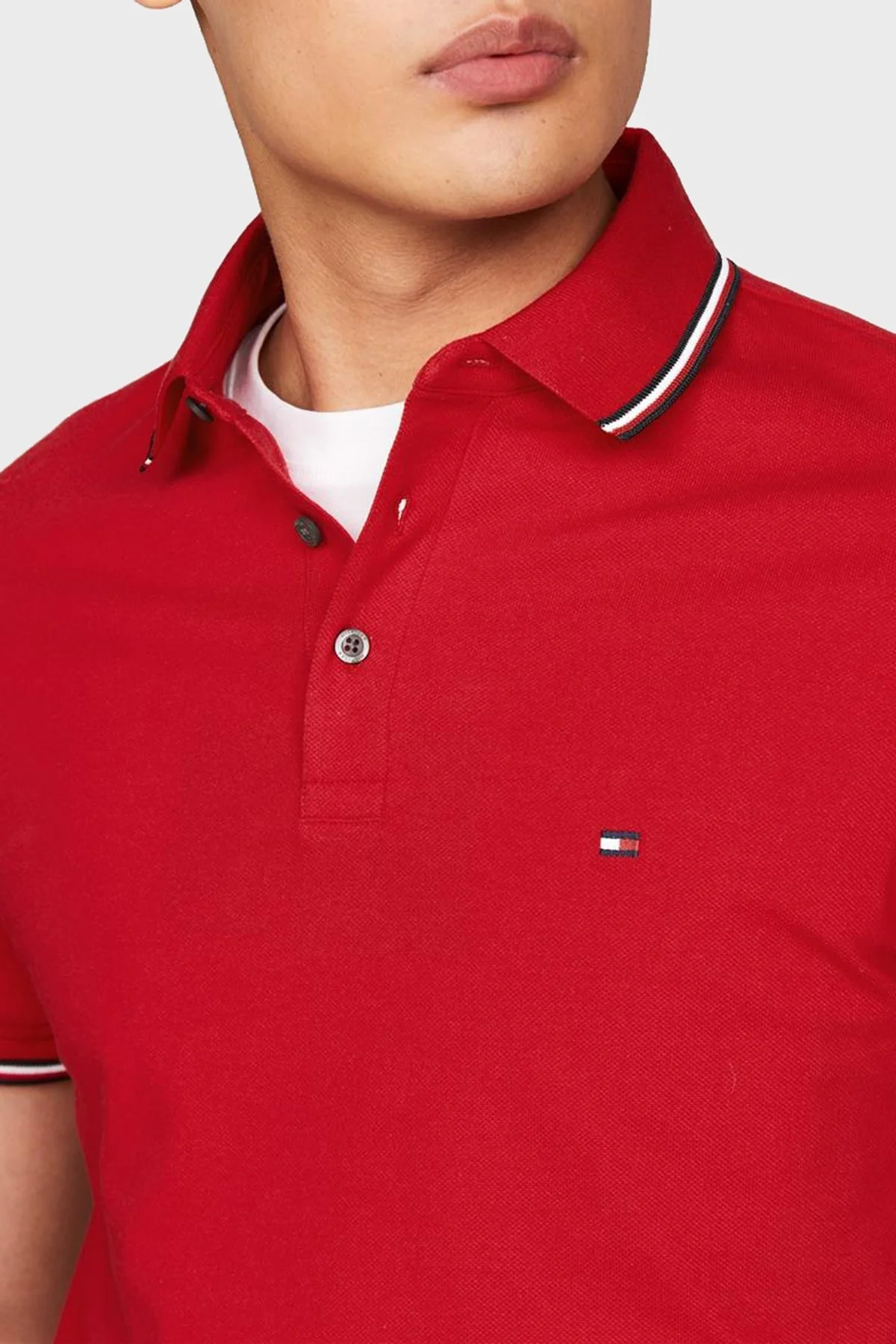 Tommy Hilfiger Streç Pamuklu Erkek Polo Yaka T Shirt MW0MW30750 XNN KIRMIZI - 4