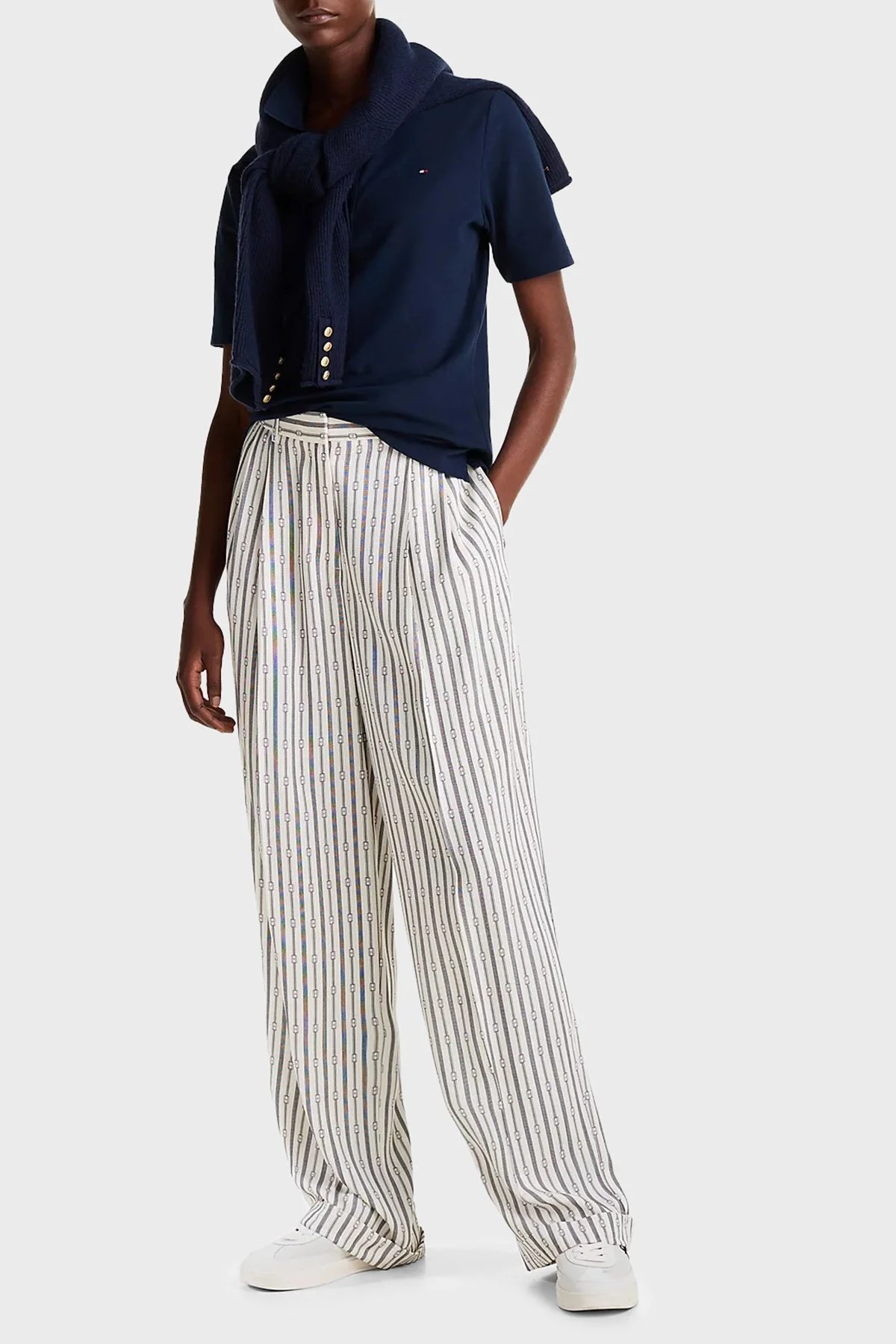 Tommy Hilfiger Streç Pamuklu Regular Fit Düğmeli Bayan Polo Yaka T Shirt WW0WW43224 C1G LACİVERT - 8