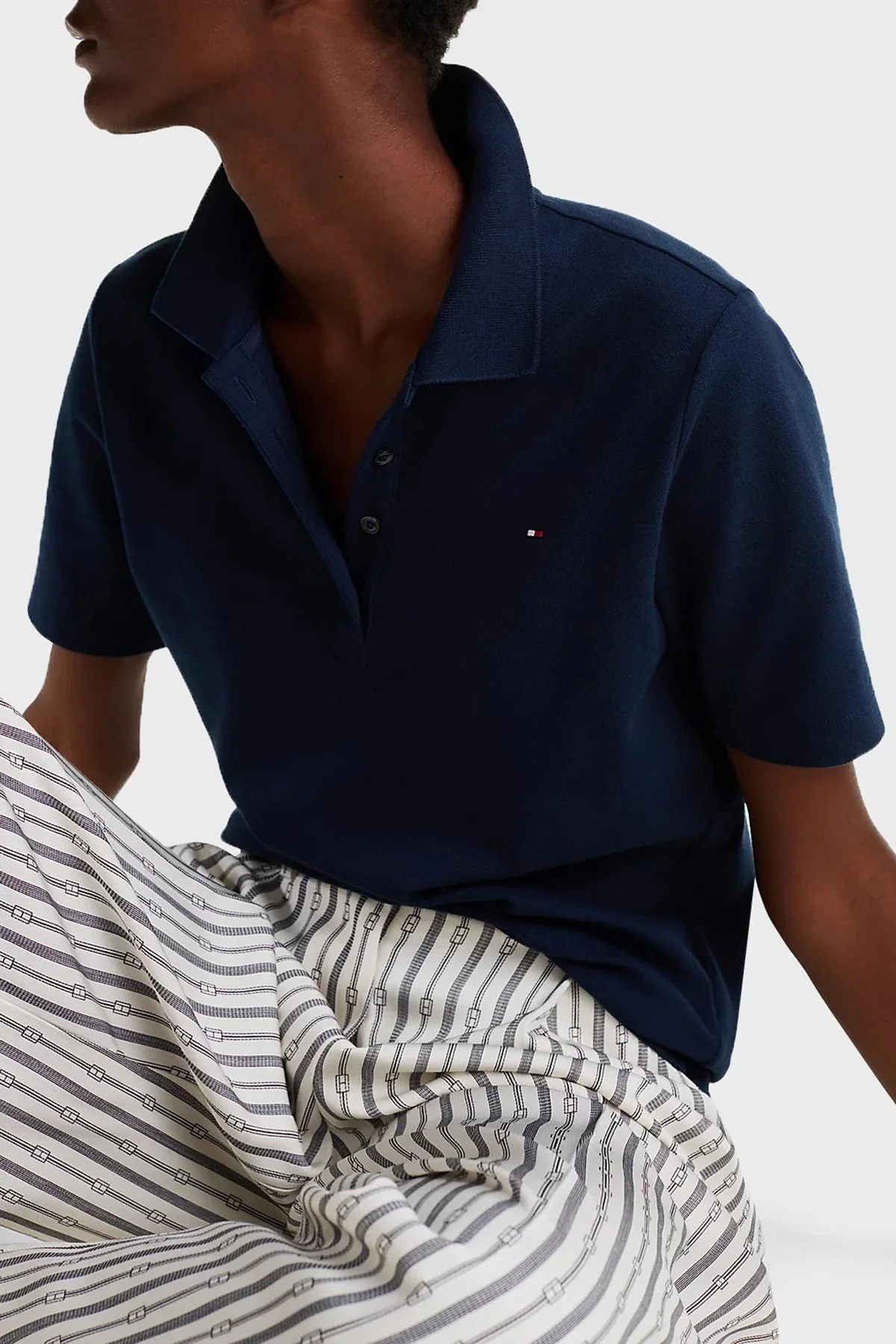 Tommy Hilfiger Streç Pamuklu Regular Fit Düğmeli Bayan Polo Yaka T Shirt WW0WW43224 C1G LACİVERT - 9