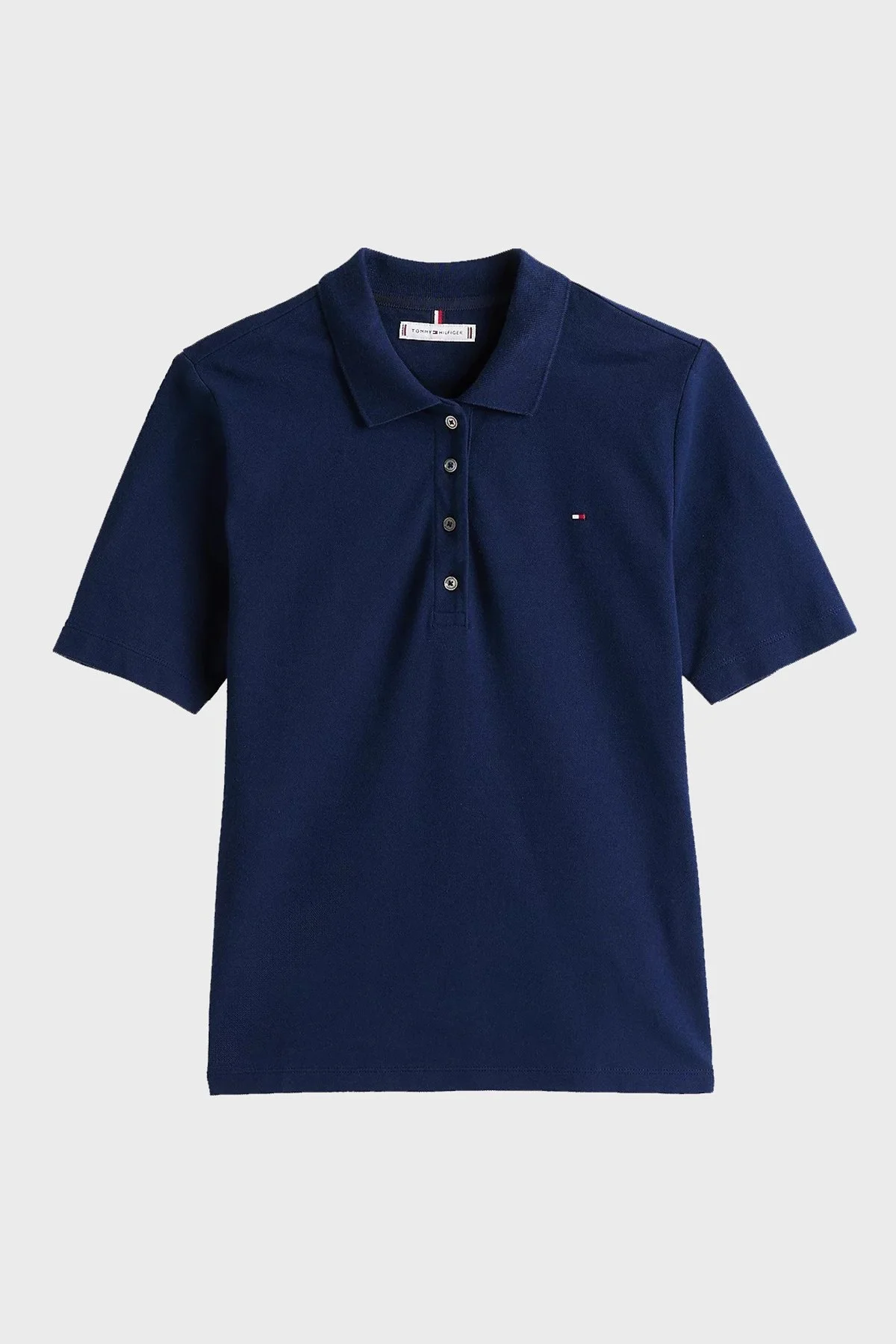 Tommy Hilfiger Streç Pamuklu Regular Fit Düğmeli Bayan Polo Yaka T Shirt WW0WW43224 C1G LACİVERT - 10
