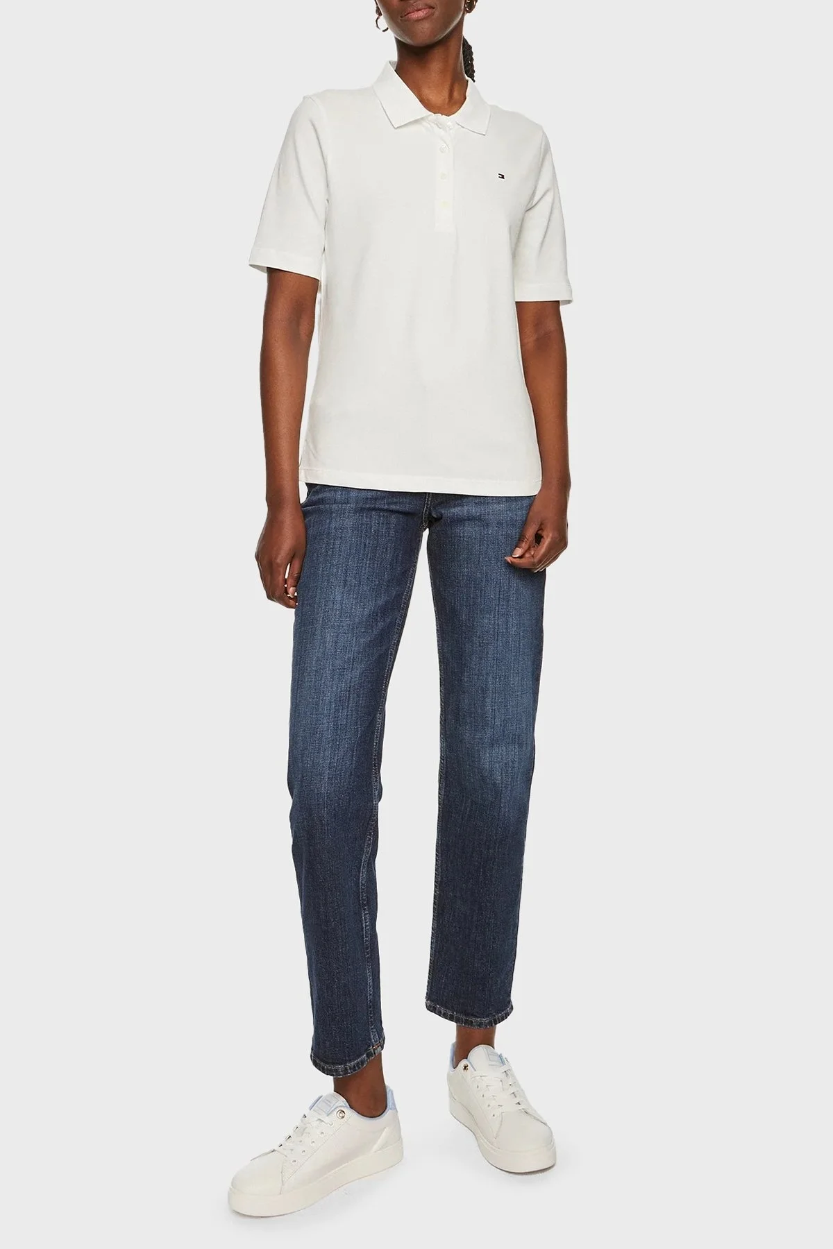 Tommy Hilfiger Streç Pamuklu Regular Fit Düğmeli Bayan Polo Yaka T Shirt WW0WW43224 YBL BEYAZ - 8